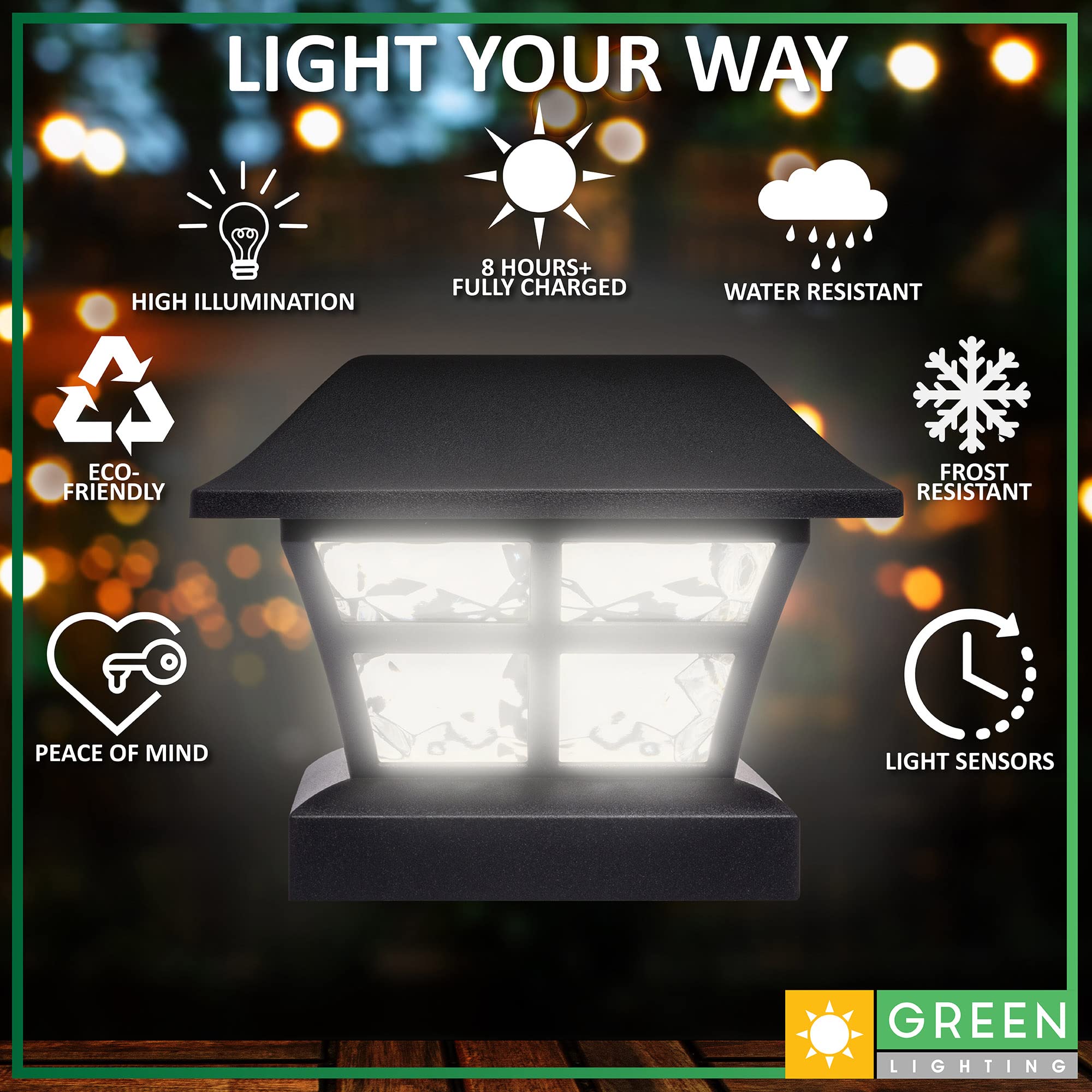 GreenLighting Evolve Black Solar Post Cap Lights - 12 Pack Waterproof 4x4 & 5x5 Outdoor Solar Fence Post Lights for Vinyl/PVC Posts - Energy-Efficient Landscape Lighting for Patio, Deck, Garden, and Driveway