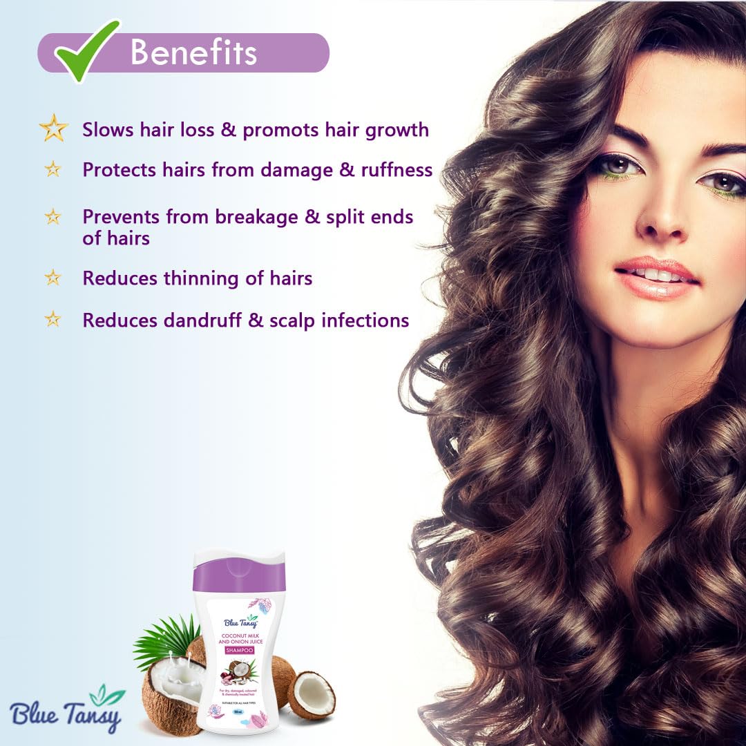 Blue Tansy Coconut Milk & Onion Juice Shampoo 100ml - Natural Hair Growth Treatment for Thinning Hair - Perfect for Daily Use & Scalp Care
