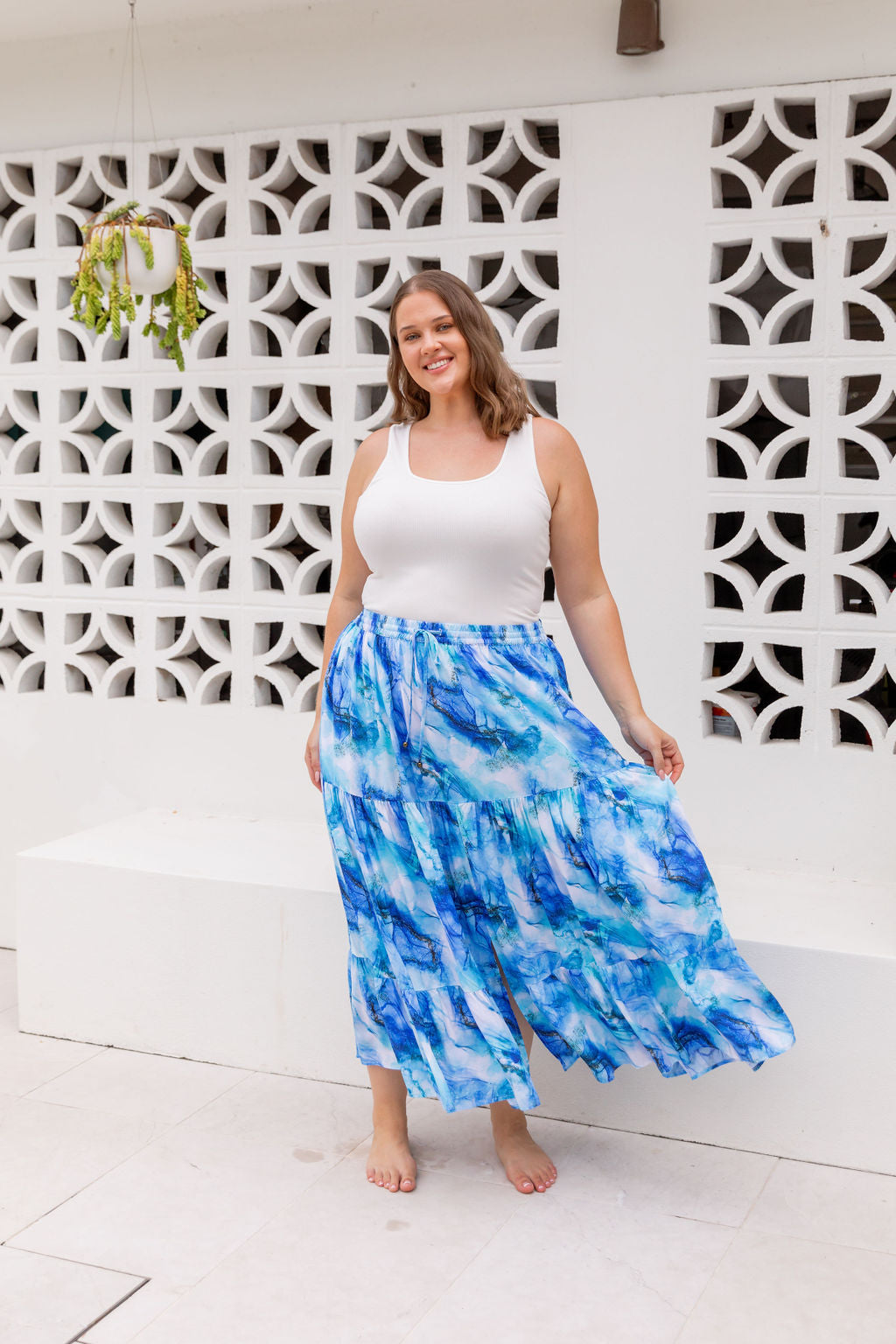 Kimmy Skirt in Mystic Ink - Women's Flowy Midi Skirt with Elastic Waist | Perfect for Casual Wear, Office Outfits & Summer Dresses