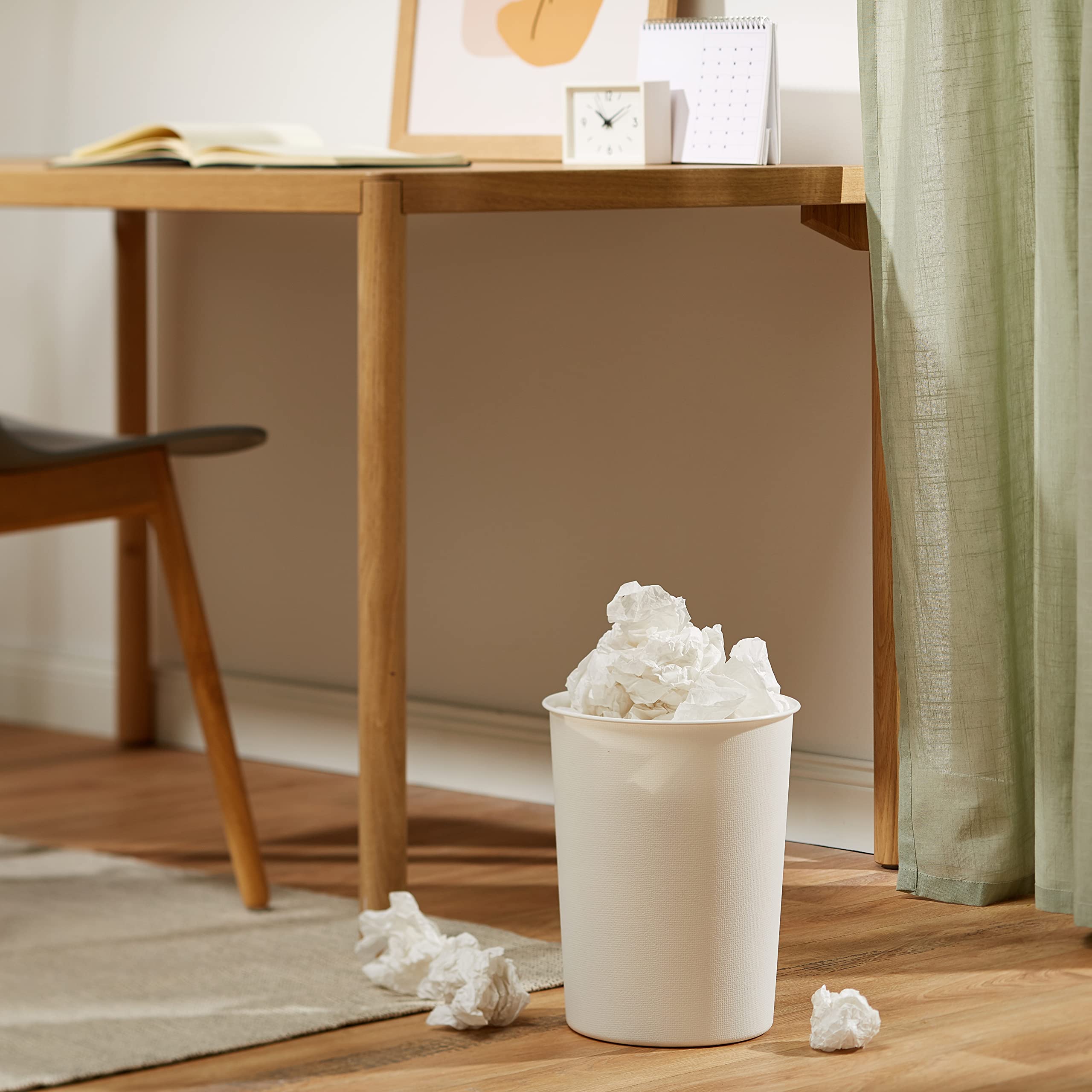 JVL Premium Vibrant White Lightweight Plastic Waste Paper Basket Bin - Perfect for Home, Office, and Classroom Organization