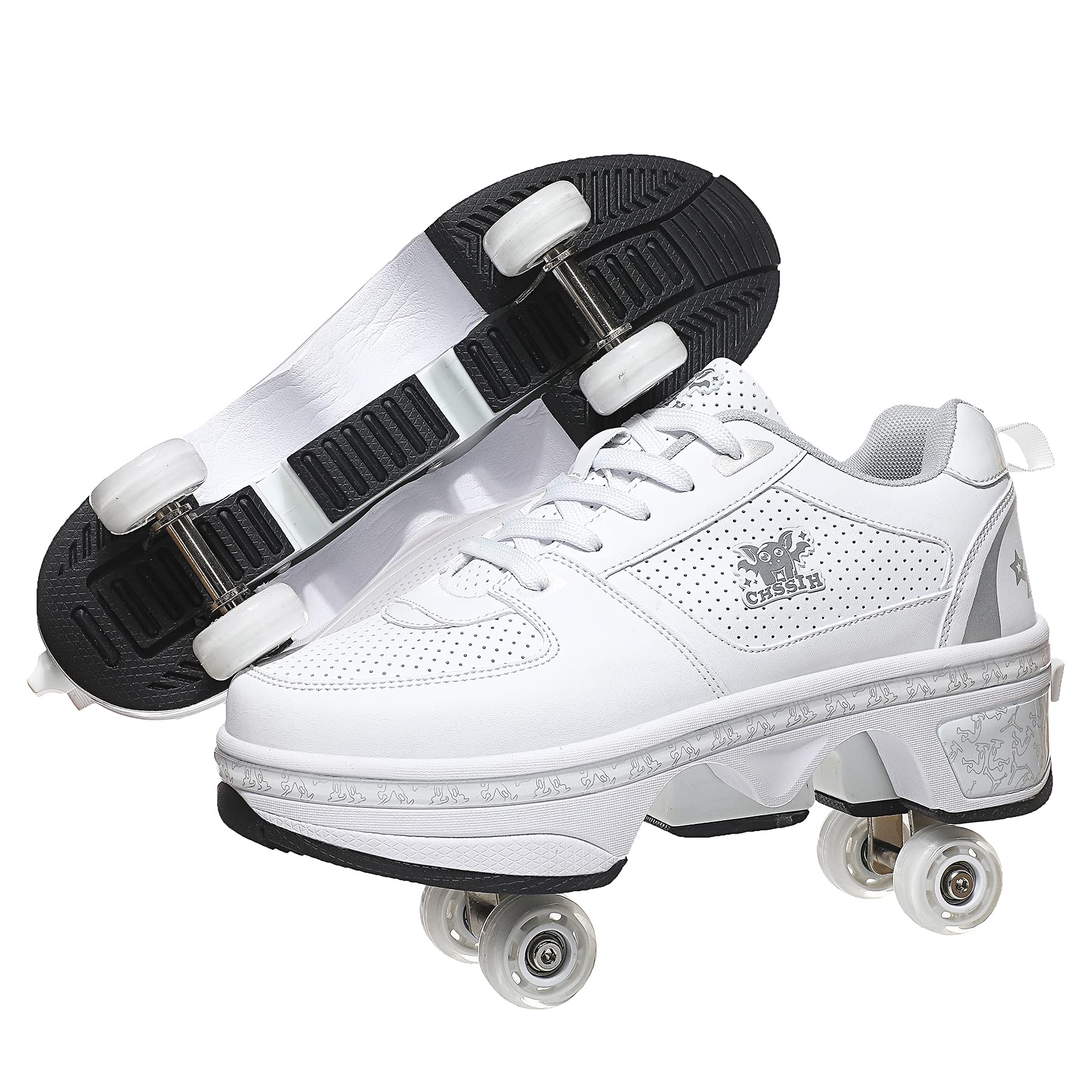 Best Women's Roller Skates - Adjustable Outdoor Quad Skates for Girls, Boys & Adults | 2-in-1 Kick Roller Shoes for Parkour & Fitness | Unisex Wheeled Sneakers for Street Skating, Rink & Casual Wear