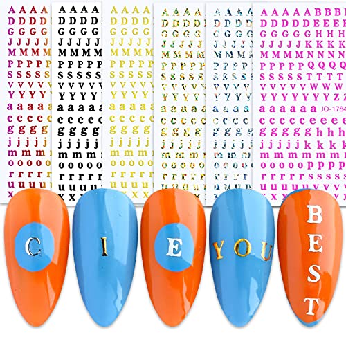 12 Sheets Holographic Letter Nail Art Stickers - 3D Self-Adhesive Alphabet Nail Decals in 12 Vibrant Colors | English Design Nail Decorations for Women | Perfect for Parties, Weddings, and DIY Nail Art