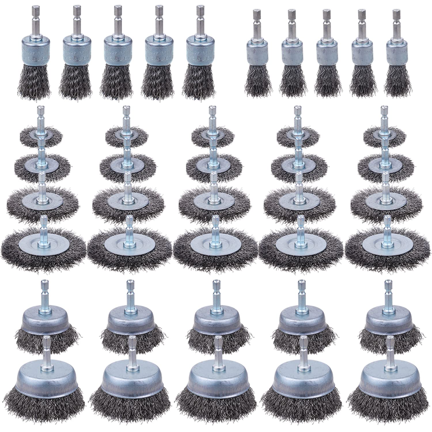 **Rocaris 40-Pack Carbon Steel Wire Wheel Brush Set – 1/4-Inch Hex Shank, Cup Brush, Wheel Brush & Pen Brush – Rust Removal, Corrosion Cleaning & Surface Scrubbing – Ideal for Metal, Wood & Automotive Surfaces**
