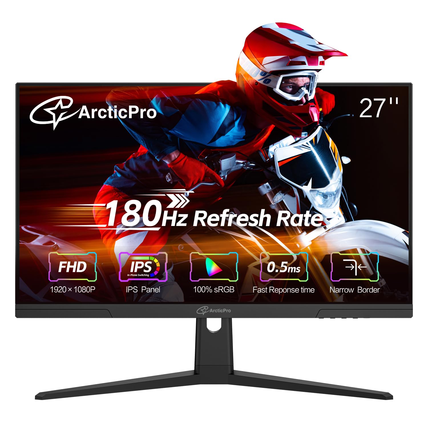 27 Inch Gaming Monitor 180Hz - FHD 1080p IPS Panel, 0.5ms Response Time, Adaptive Sync, 3-Sided Frameless Design, Ultra Slim, 100% sRGB, Blue Light Filter (DP & HDMI) - Perfect for PC Gaming, Esports & Home Office Workstations