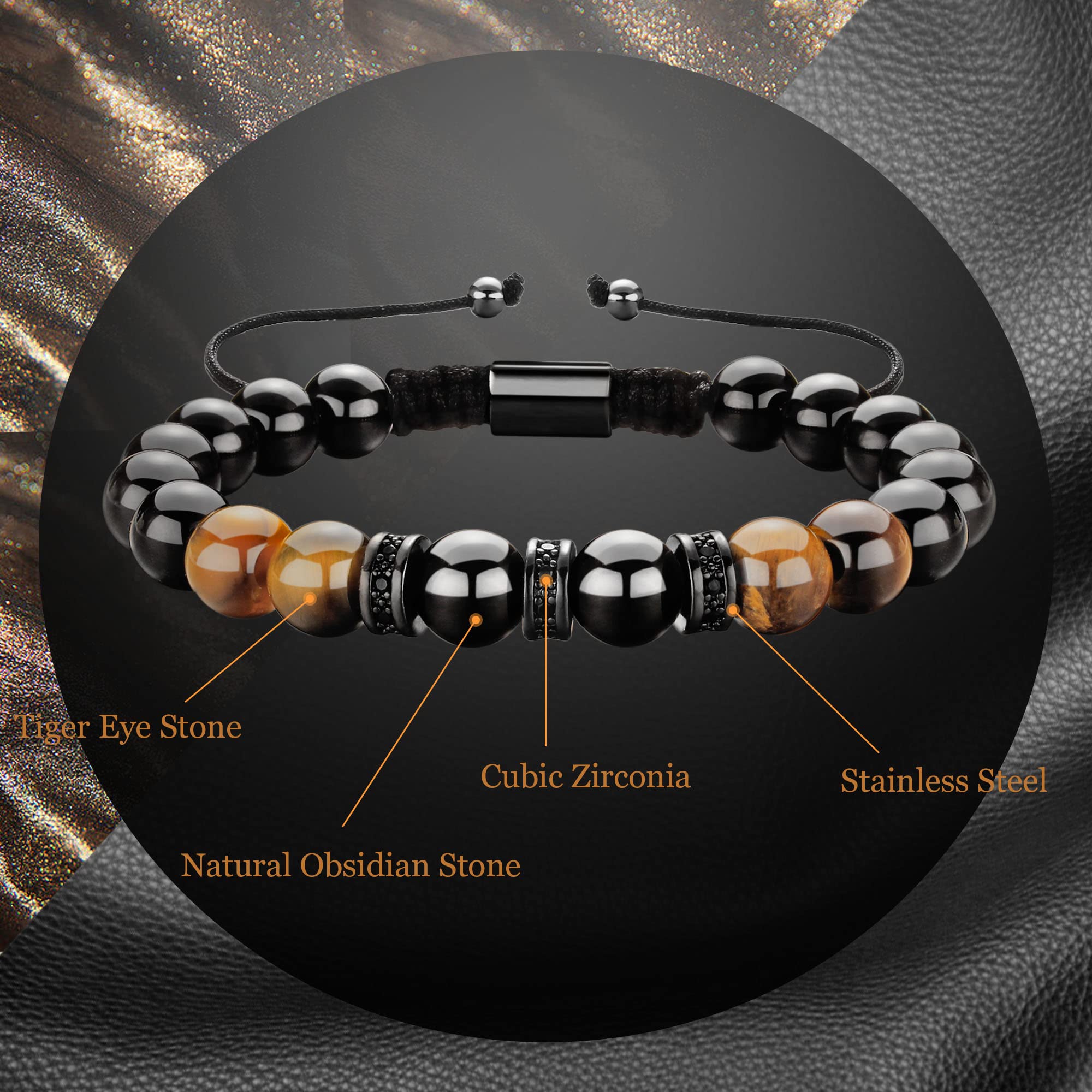 Beaded Bracelets for Men - Adjustable Tiger Eye Jewelry Gift for Dad, Graduation, Christmas | Stylish & Inspirational