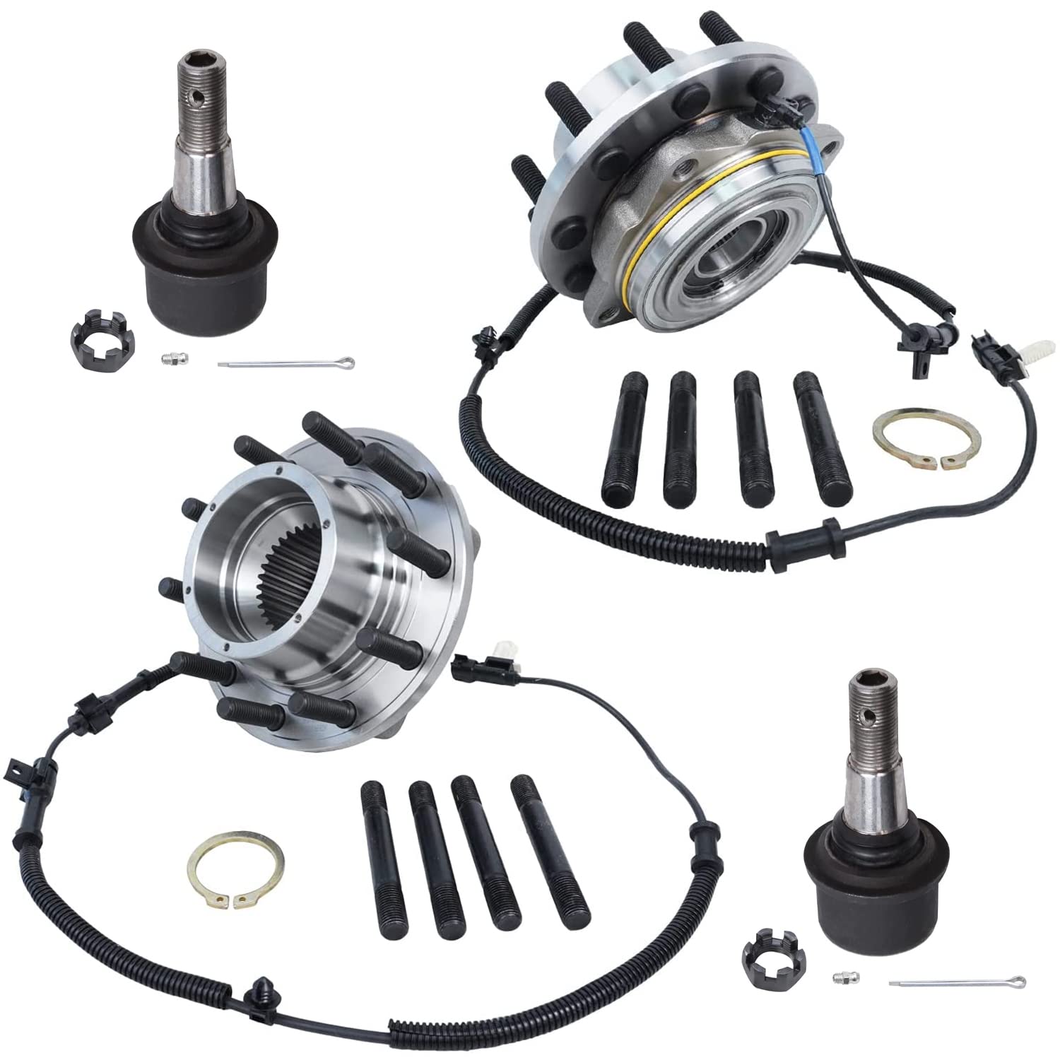 Detroit Axle - 4pc Front Wheel Bearing & Hub Assembly with Upper Ball Joints for 2011-2016 Ford F-450 Super Duty Cab & Chassis 4x4 | Heavy Duty Truck Replacement Parts | Perfect for Off-Roading, Towing & Commercial Use