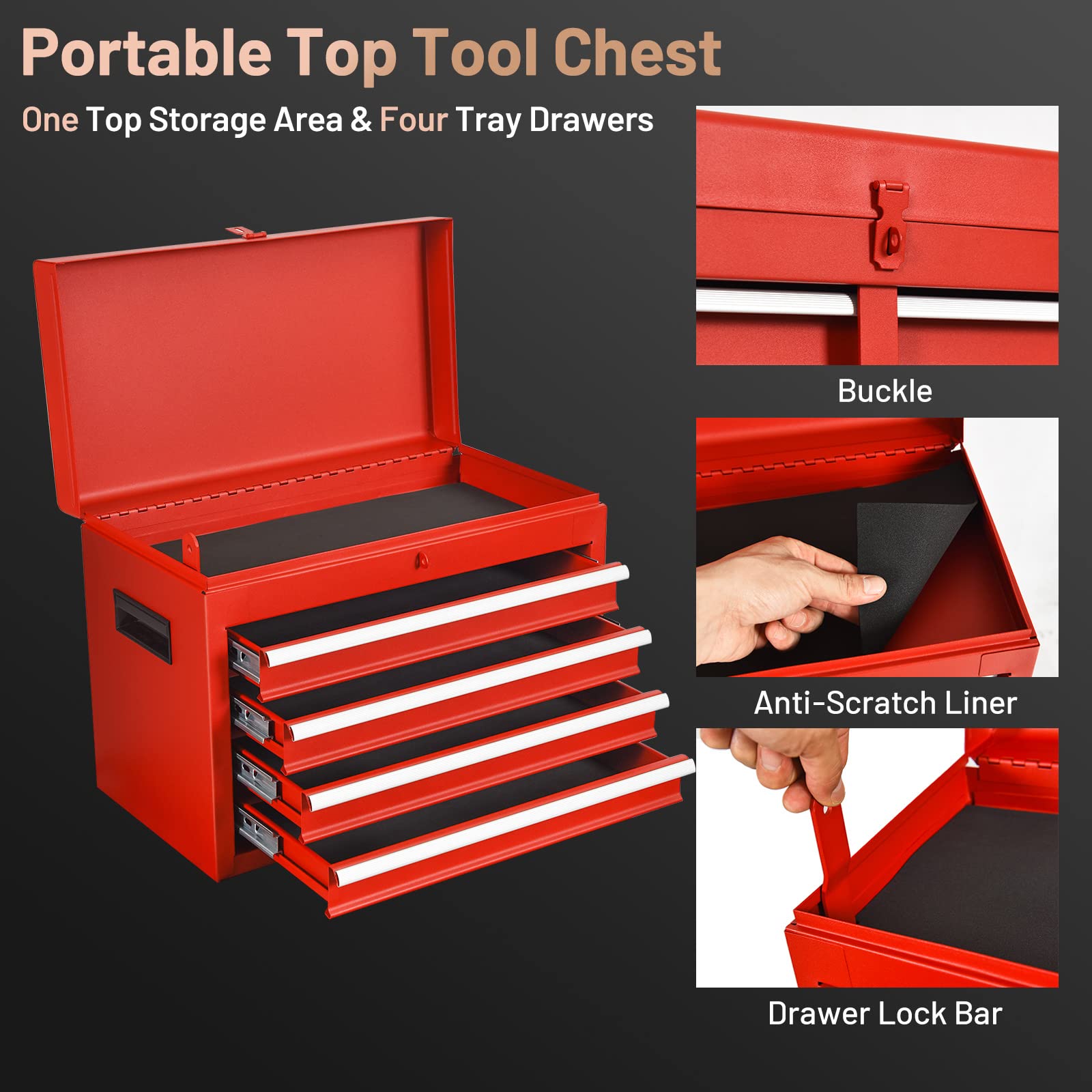 ERGOMASTER Heavy Duty 5-Drawer Rolling Tool Chest with Lockable Cabinet - Durable Garage & Workshop Tool Storage Organizer for Mechanics, DIY Enthusiasts, and Professional Technicians