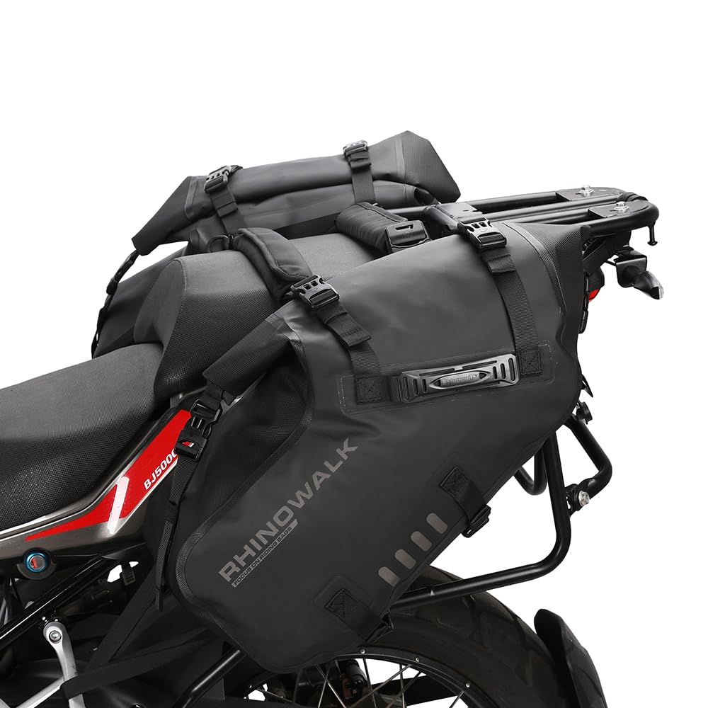Rhinowalk Waterproof Motorcycle Saddle Bags 28L (14L x 2) - Anti-Vibration Motorbike Panniers with Shoulder Strap for Adventure & Sport Bikes - Perfect for Long Rides, Commuting and Motorcycle Camping Trips