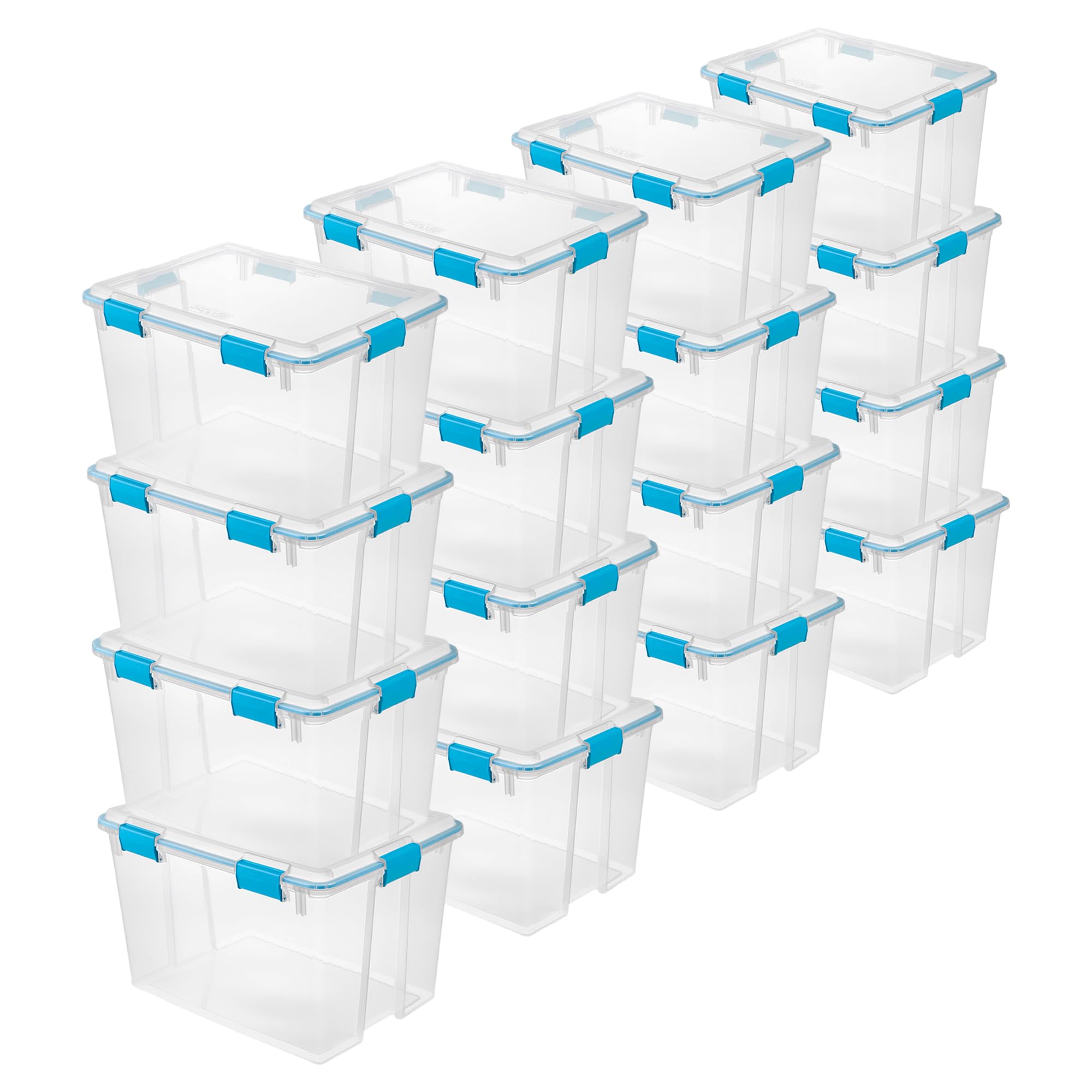 Sterilite 16-Pack 80 Quart Weatherproof Storage Bins with Secure Latching Lids - Heavy Duty Plastic Containers for Garage Organization, Home Storage & Outdoor Gear Protection