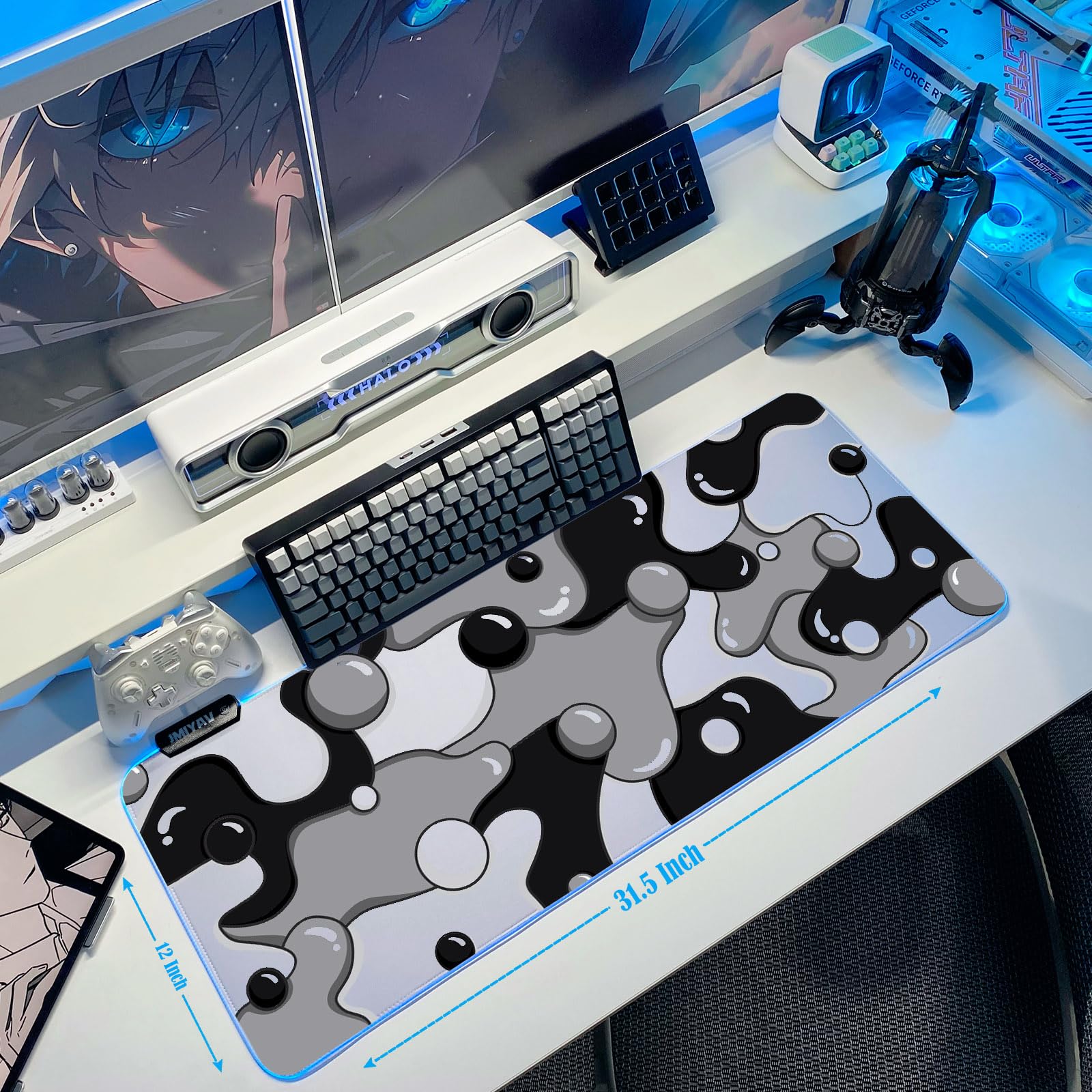 JMIYAV RGB Gaming Mouse Pad - Non-Slip Rubber Base, Extra Large (31.5x12In) LED Light Up Mousepad for PC, Computer Desk - Perfect for Gamers & Office Work | Cool XXL Extended Mouse Mat for Enhanced Gaming Experience