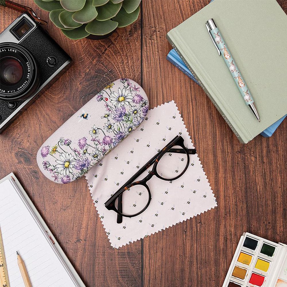 Wrendale Designs Just Bee-cause' Glasses Case - Cute Floral Bee Pattern Eyewear Holder for Women & Men - Perfect for Travel, Work, and Everyday Use