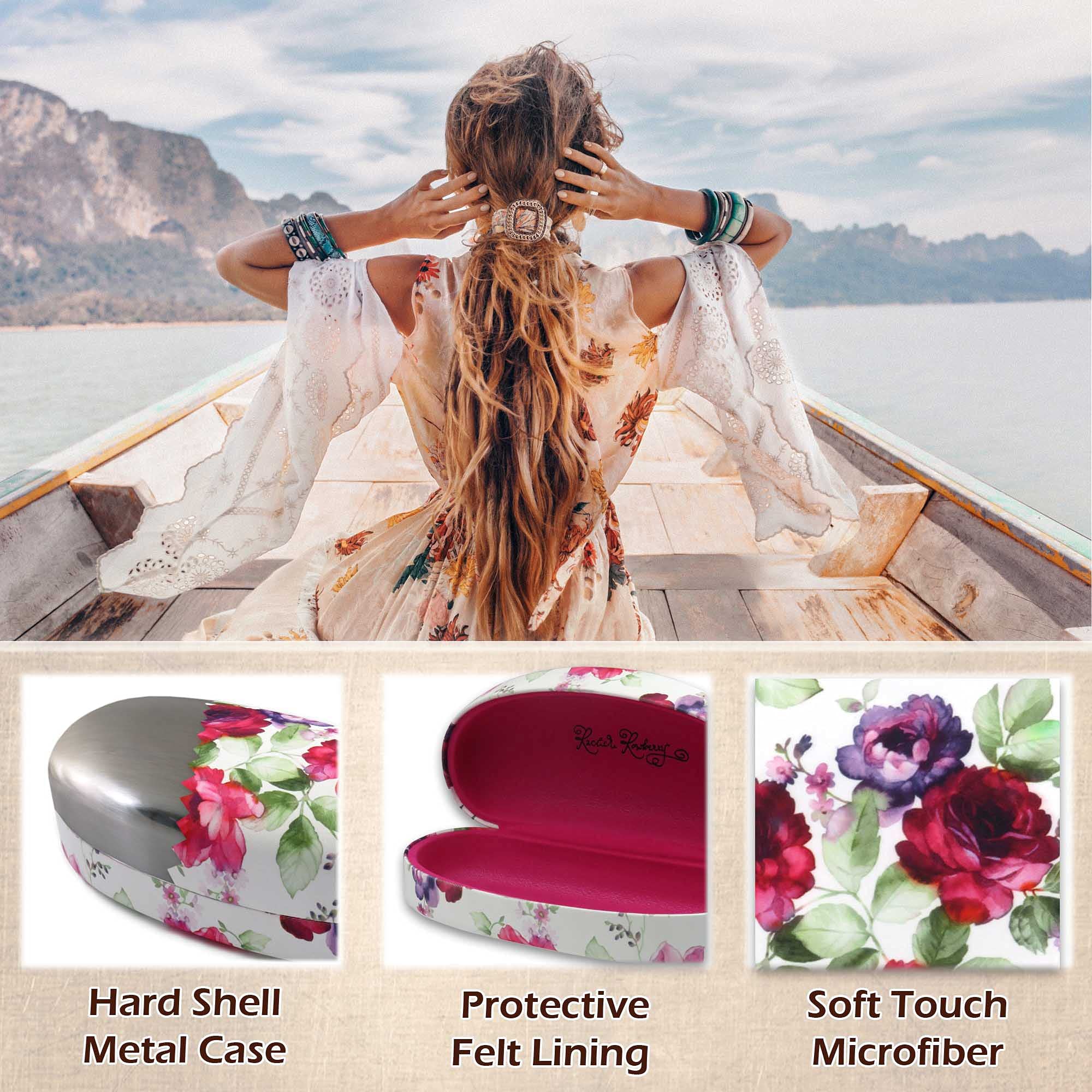 **Durable Hard Shell Sunglasses Case for Women - Large Eyeglass Holder with Pouch & Cleaning Cloth - Perfect for Travel, Work, and Everyday Protection**