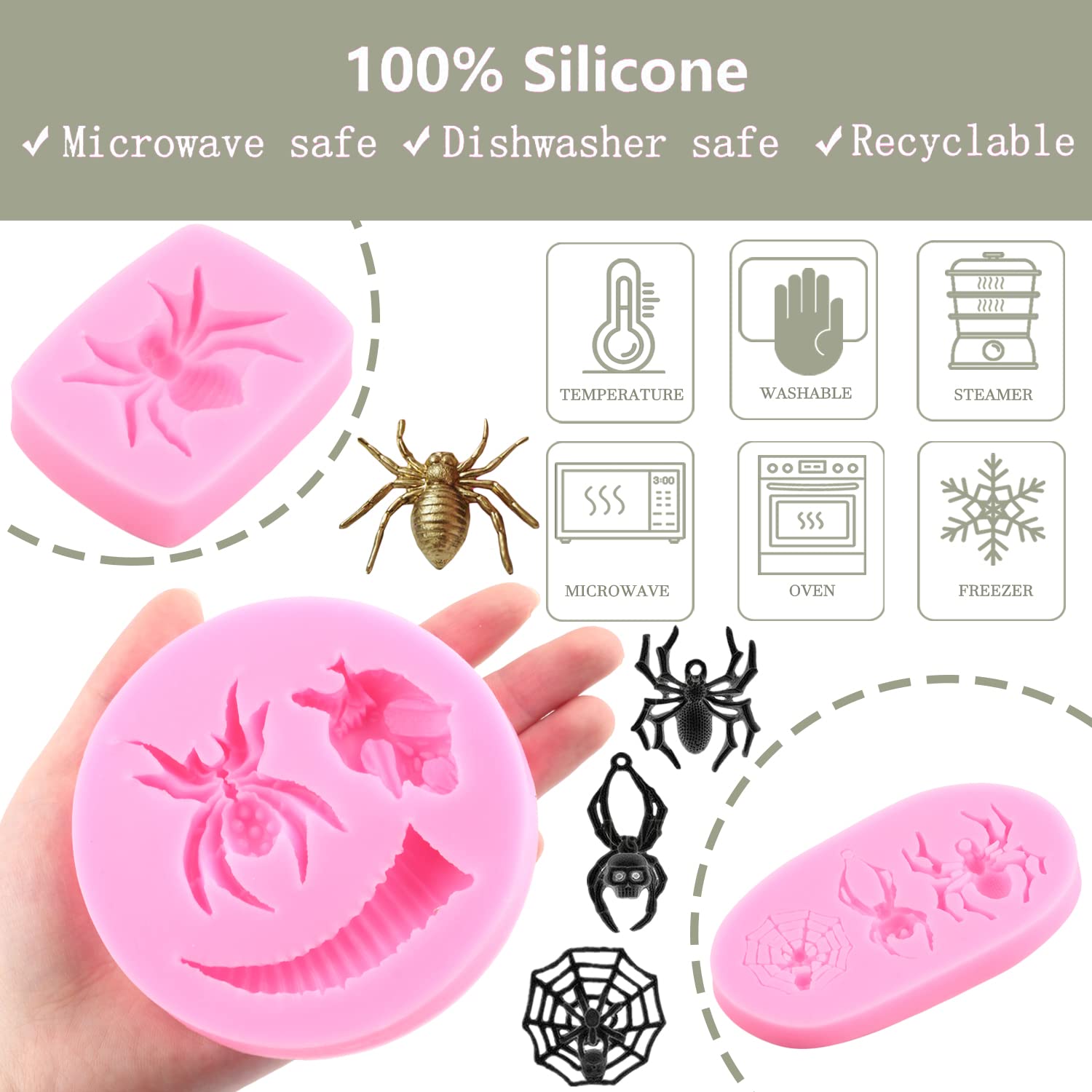 Halloween Spider Silicone Mold Set of 4 - Spider Web Fondant Mold for Cake Decorating, Cupcake Toppers, Chocolate & Candy Making - Perfect for Halloween Party Treats, DIY Polymer Clay Crafts & Spooky Dessert Designs