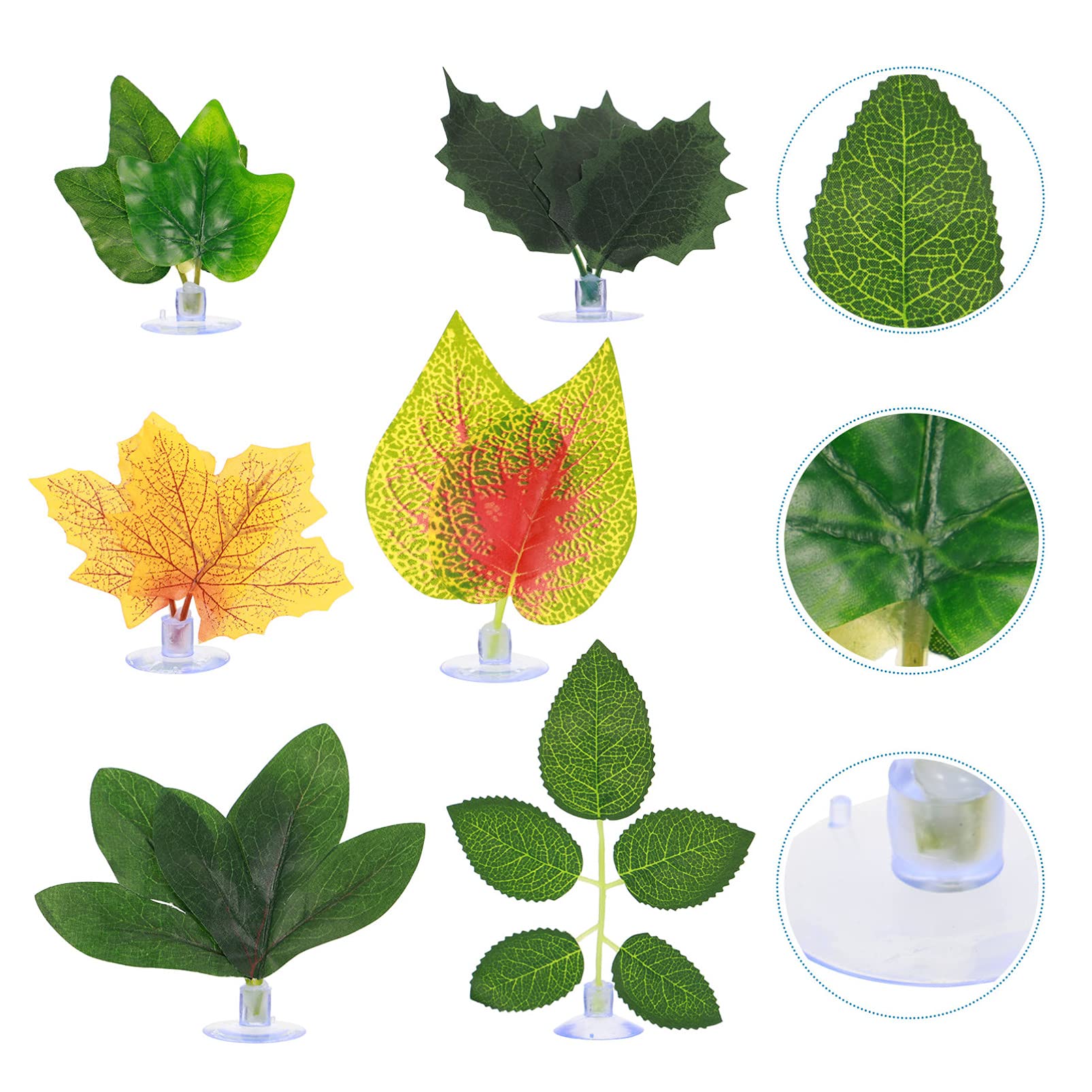 Balacoo 6pcs Artificial Aquatic Plants for Fish Tank - Fake Floating Leaves with Suction Cups, Plastic Lizard & Faux Grass - Perfect for Freshwater Aquarium Decoration & Reptile Habitat Enhancement
