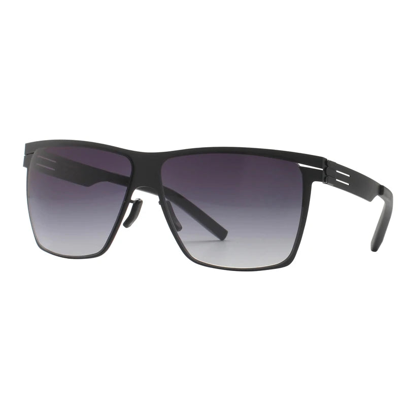 Black Stainless Steel Screwless Square Sunglasses for Men - Polarized UV Protection - Fashionable & Durable for Outdoor Sports, Driving & Beach