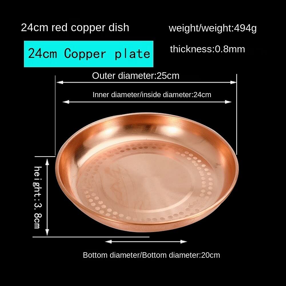 Pure Copper Round Serving Tray - 24cm Dish for Steamed Chicken, Fish, Seafood, Snacks | Elegant Wedding & Household Kitchenware | Rustic Dining & Party Platter