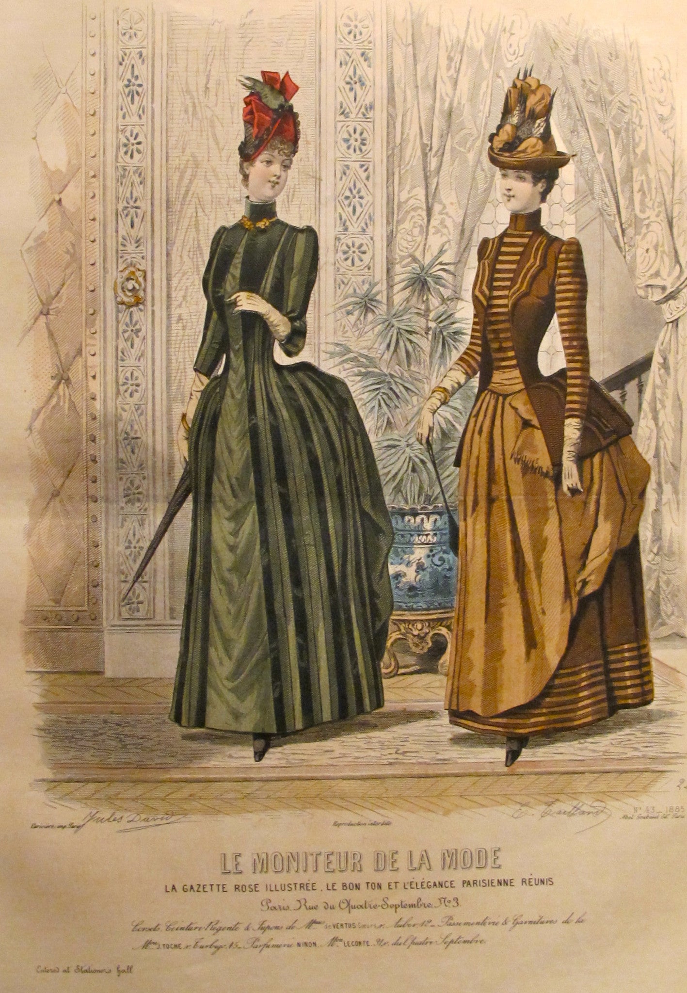 1885 Moniteur de la Mode - Vintage Parisian Ladies Fashion Plate 43 | Antique French Fashion Illustration | Perfect for Historical Costume Research, Fashion Design Inspiration & Victorian Era Decor