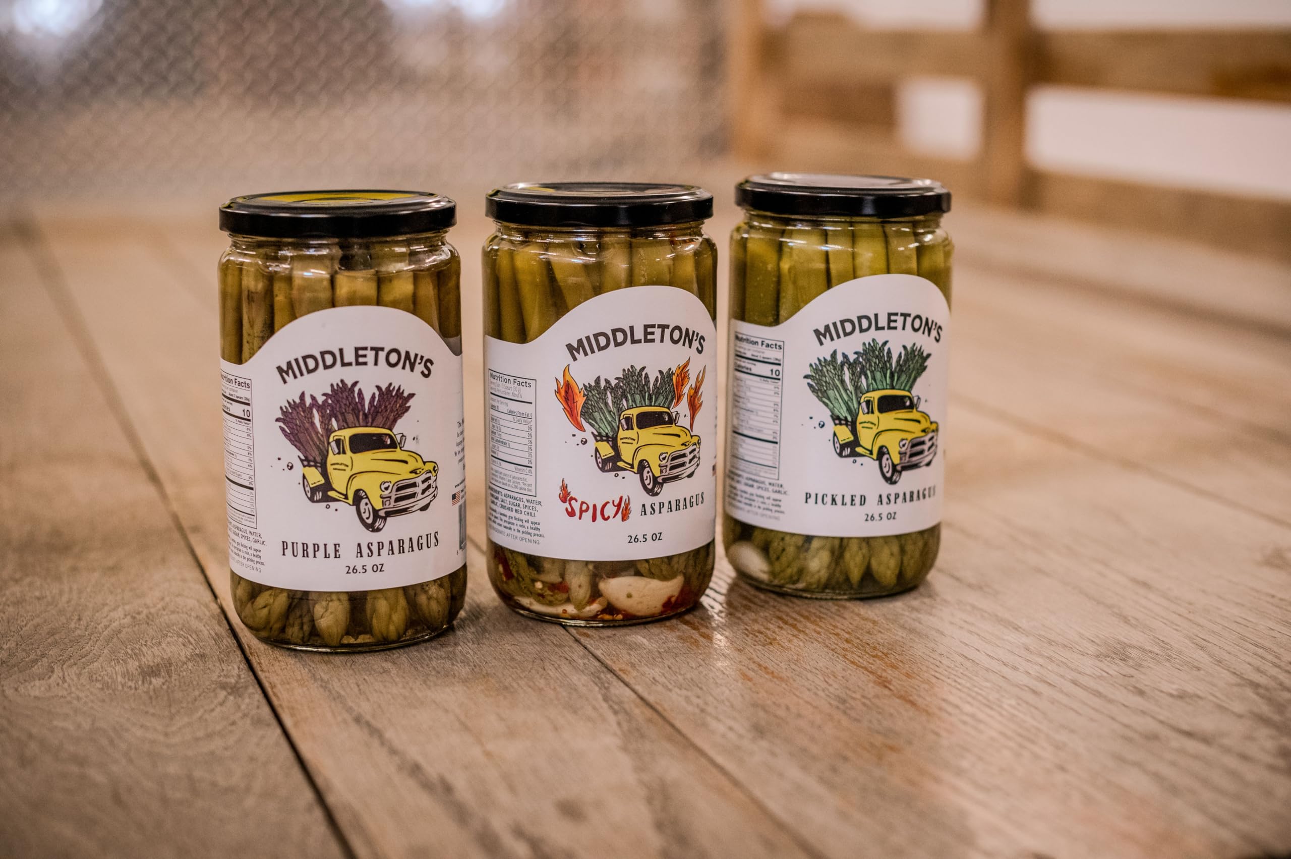 Middleton Farms Pickled Asparagus Variety Pack - Farm Direct Purple, Green & Spicy Asparagus in Glass Jars (Set of 3, 26.5oz Each) - USA Made, Farm to Table Freshness - Perfect for Charcuterie Boards, Gifts & Gourmet Cooking