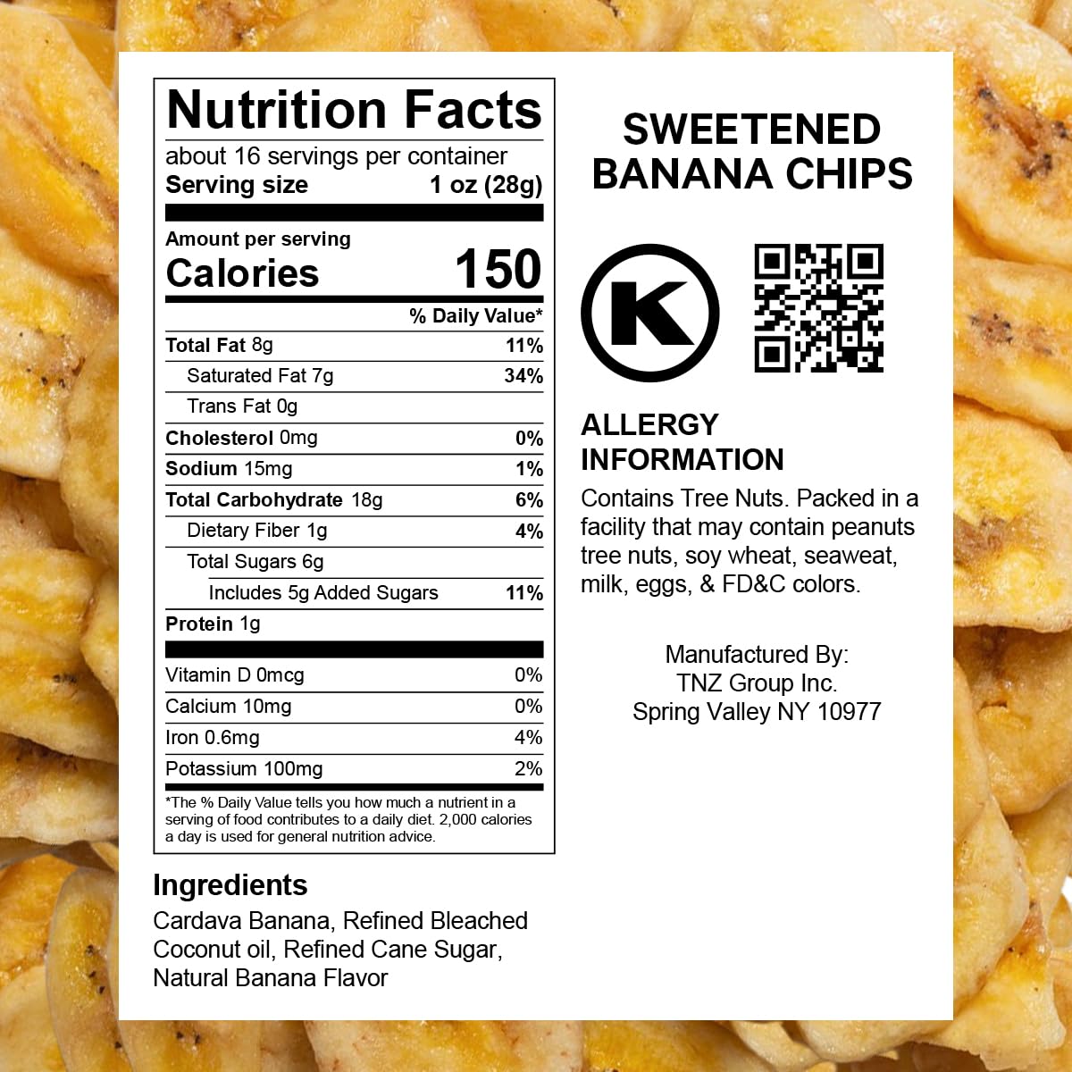 Sweetened Banana Chips - Healthy Snack Option - 1 Pound - Crunchy Natural Banana Slices - Perfect for On-the-Go, Office Snacks & Healthy Lifestyle - Gluten-Free Vegan Treat - Great for Hiking, Travel & Kids Lunch Boxes