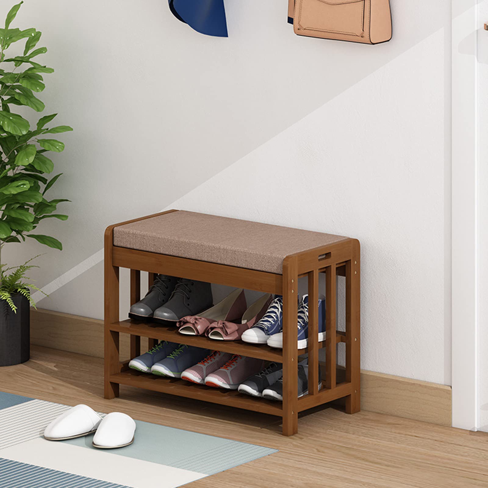 JHSLXD Bamboo Shoe Rack - 60CM Multi-Layer Shoe Storage Cabinet with Stool for Hallway, Entryway & Home Organization | Space-Saving Shoe Shelf & Decorative Furniture for Small Apartments | Perfect for Entryway Storage, Shoe Display & Quick Shoe Changes