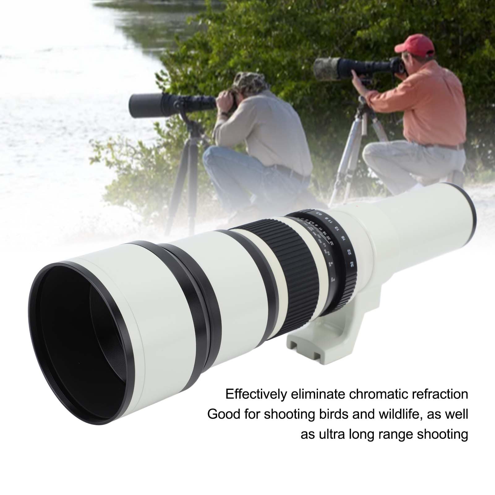 500mm F/6.3 Manual Focus Prime Telephoto Lens with T2 Mount Adapter - High Quality EF Bayonet Lens for DSLR Cameras | Perfect for Astrophotography, Bird Watching & Long Distance Photography (White)