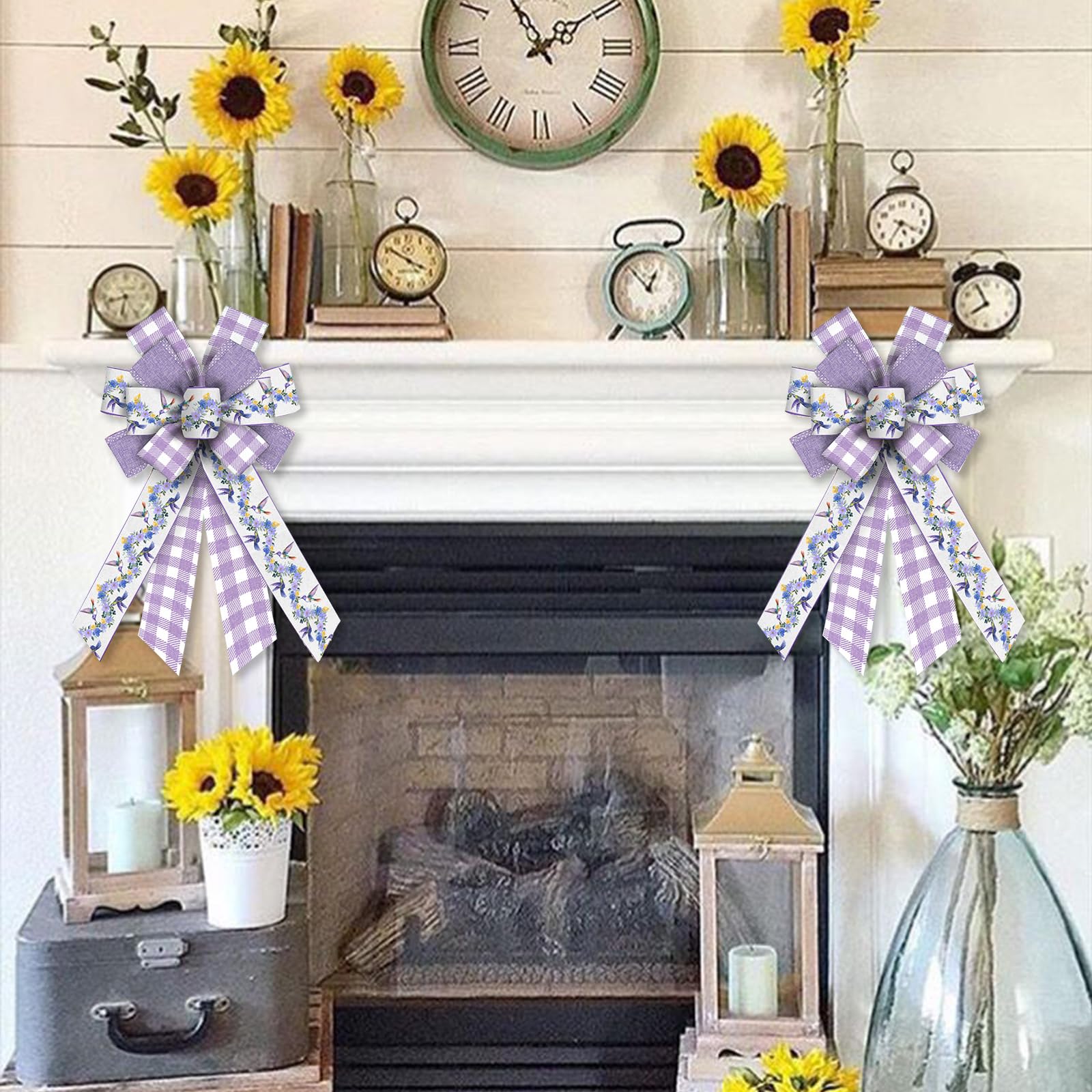 Lavender Floral Wreath Bows - Purple Burlap Spring Flowers Bows for Wreaths, Wedding, Farmhouse Decor, Front Door, Birthday Party | DIY Craft, Home Decor, Seasonal Decoration