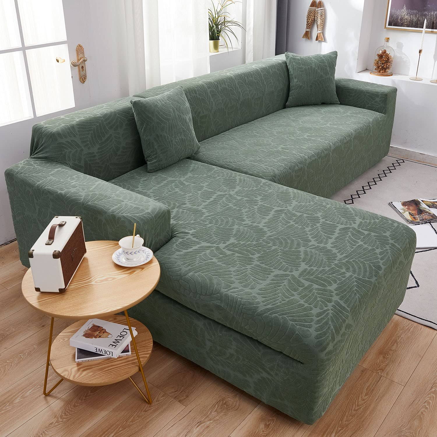 FAJIAYI 2-Piece L-Shaped Sectional Sofa Cover Set with 2 Pillowcases & 3 Cushion Covers - Thick Stretch Fabric, Pet & Kid Friendly Furniture Protector in Blue - Perfect for Living Room, Family Room & Pet-Friendly Homes