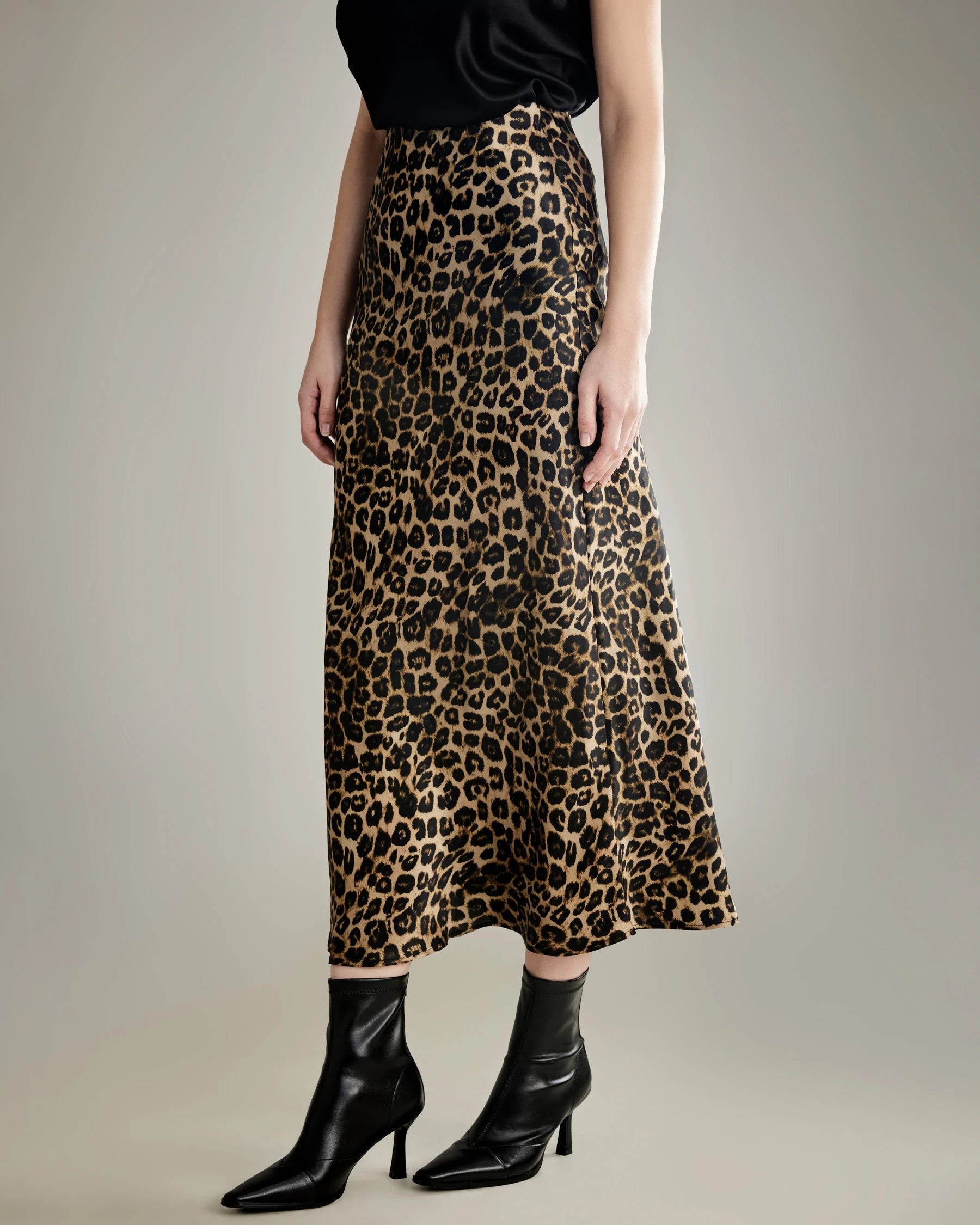 Elegant Leopard Print Maxi Silk Skirt for Women - Flowy Long Skirt with Side Slit - Perfect for Evening Parties, Date Nights & Special Occasions