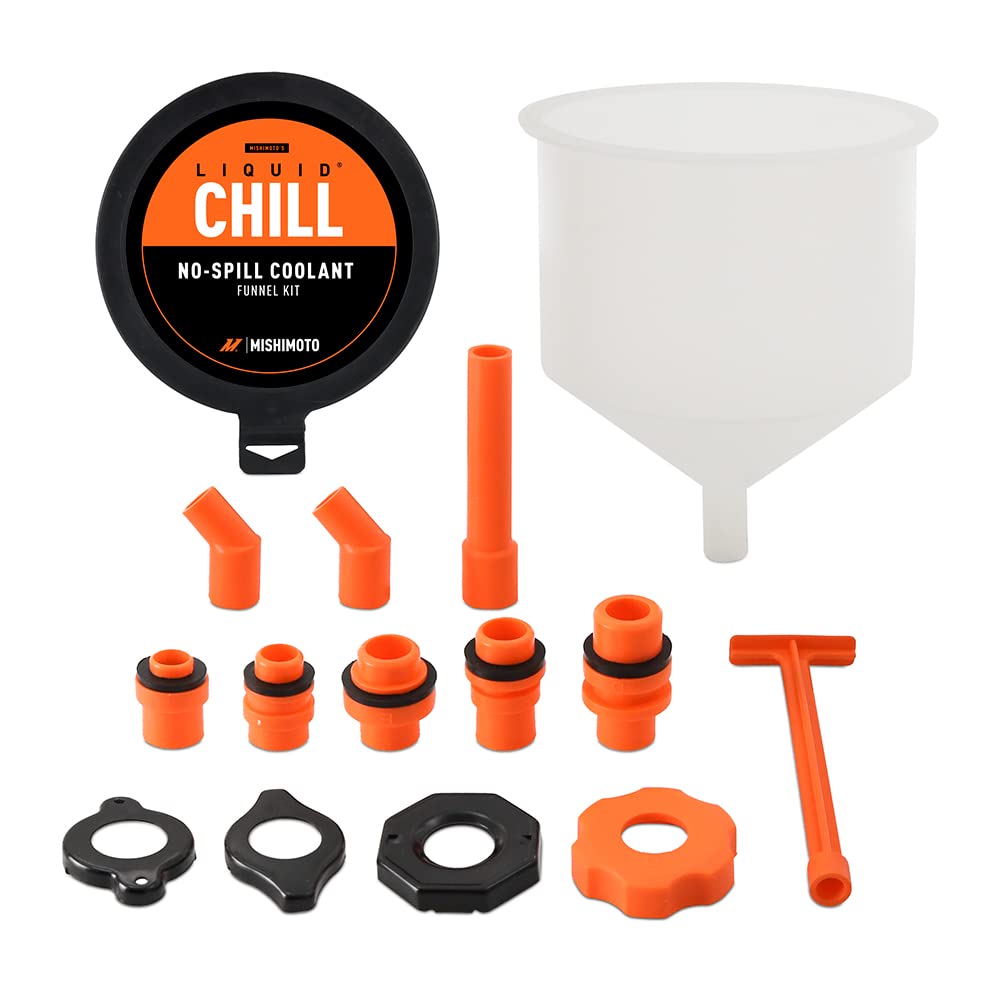 Mishimoto No-Spill Coolant Funnel Kit - 15 Piece Black Automotive Coolant Filling Tool Set for Easy Leak-Free Fluid Changes | Perfect for DIY Car Maintenance & Engine Coolant Refills