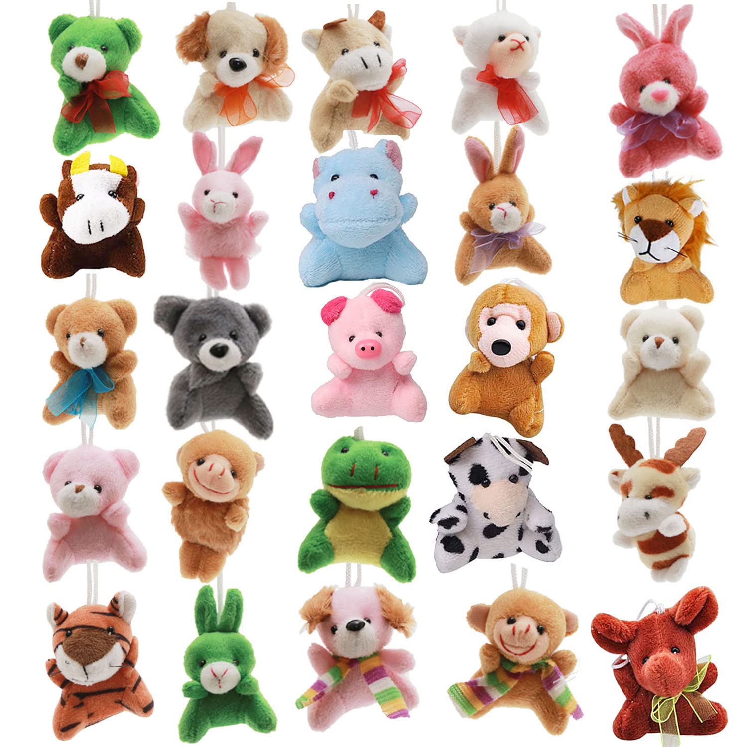 25 Pack Mini Plush Animals - Bulk Small Stuffed Animal Toys for Easter Egg Baskets, Party Favors, Classroom Prizes & Goodie Bag Fillers - Cute Soft Plushies for Kids, Teens & Students (Birthday Gifts, Carnival Prizes, Baby Shower Favors)