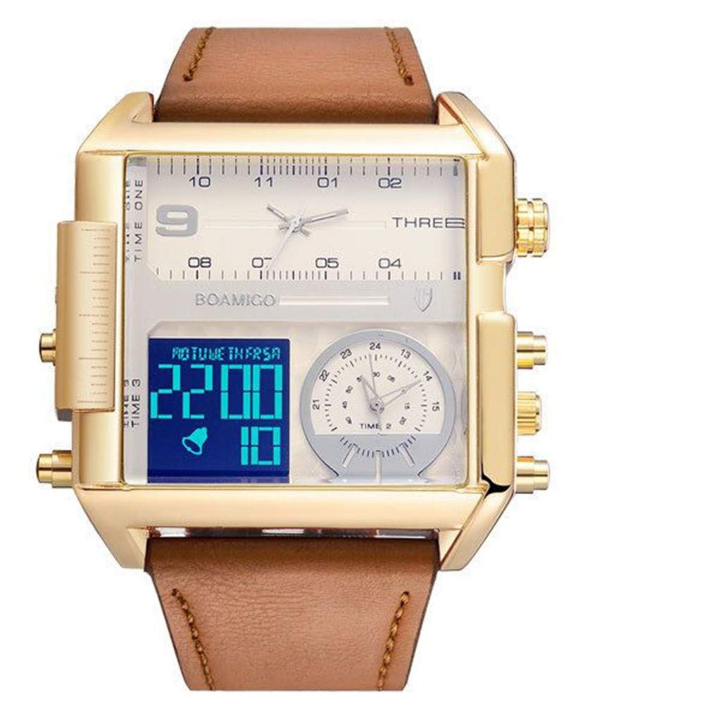 BOAMIGO Military Sports Watch for Men - LED Analog Digital Quartz Watch with 3 Time Zones, Waterproof, Fashionable Square Design - Perfect for Outdoor Adventures, Hiking, Running and Daily Wear