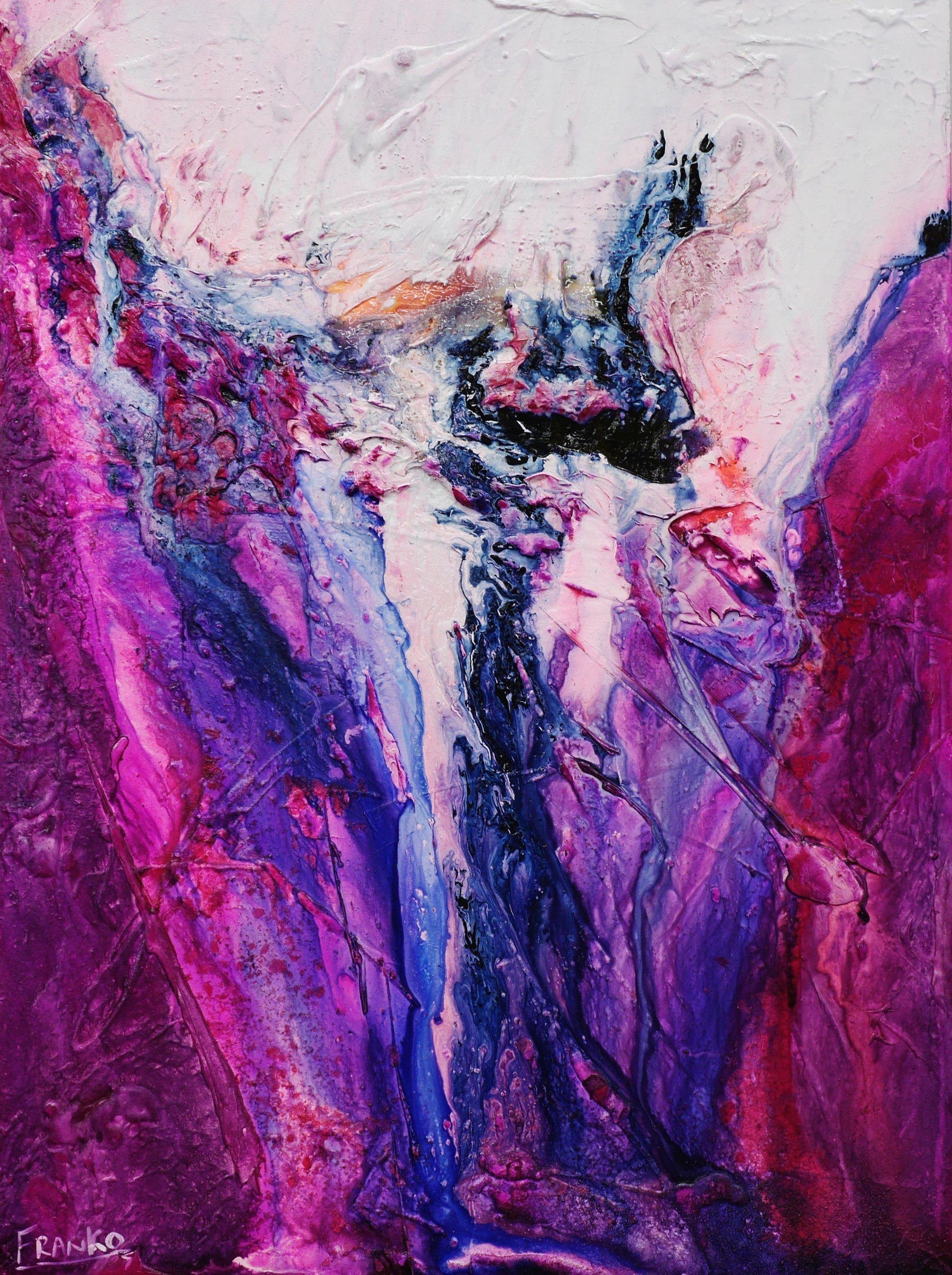 75cm x 100cm Purple Pink White Textured Abstract Canvas Wall Art - Modern Handmade Painting for Living Room, Bedroom, Office Decor