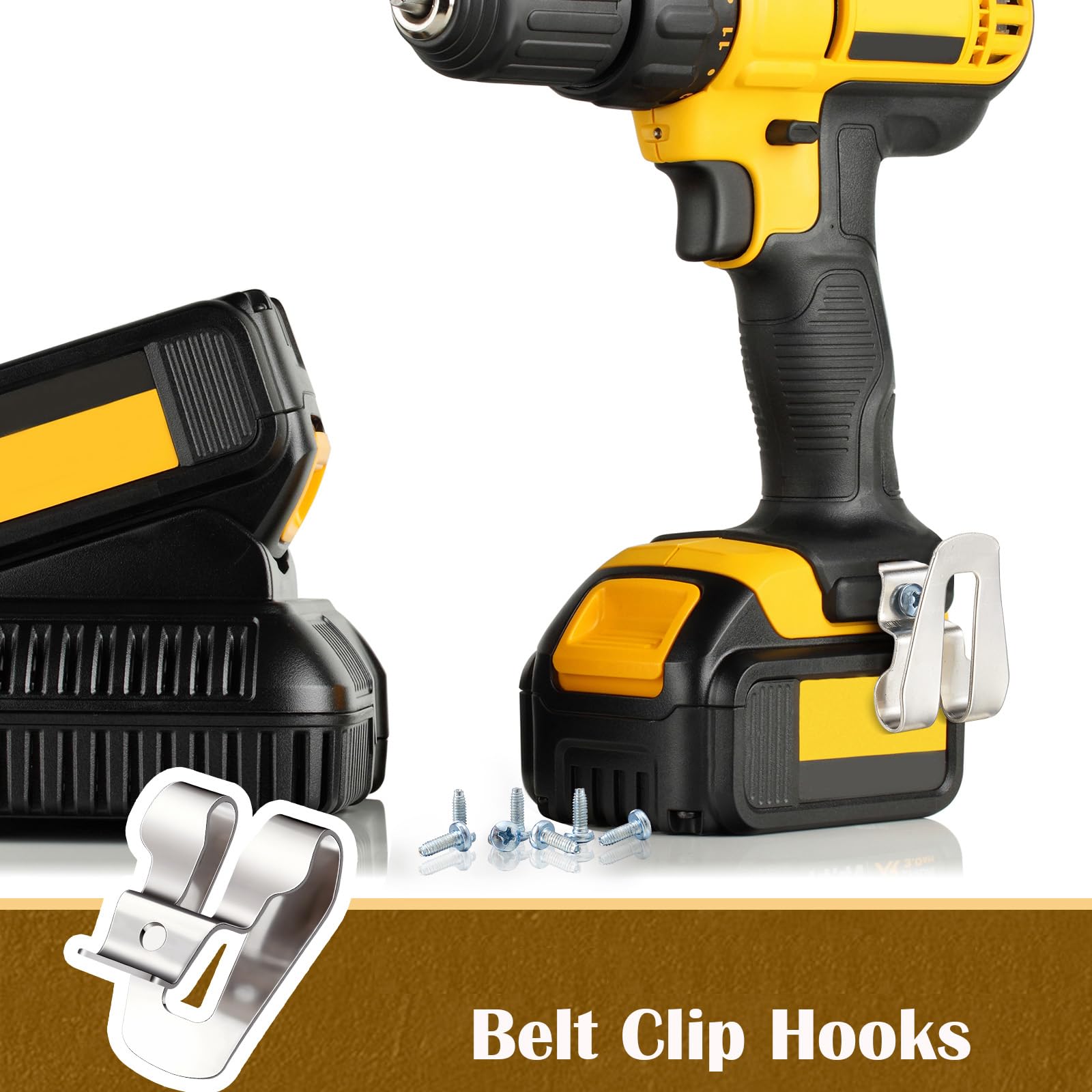 Stainless Steel Replacement Belt Clip Hooks for Power Tools - 4 Pack with Screws - Heavy Duty Drill Belt Clip for Construction, DIY & Professional Use