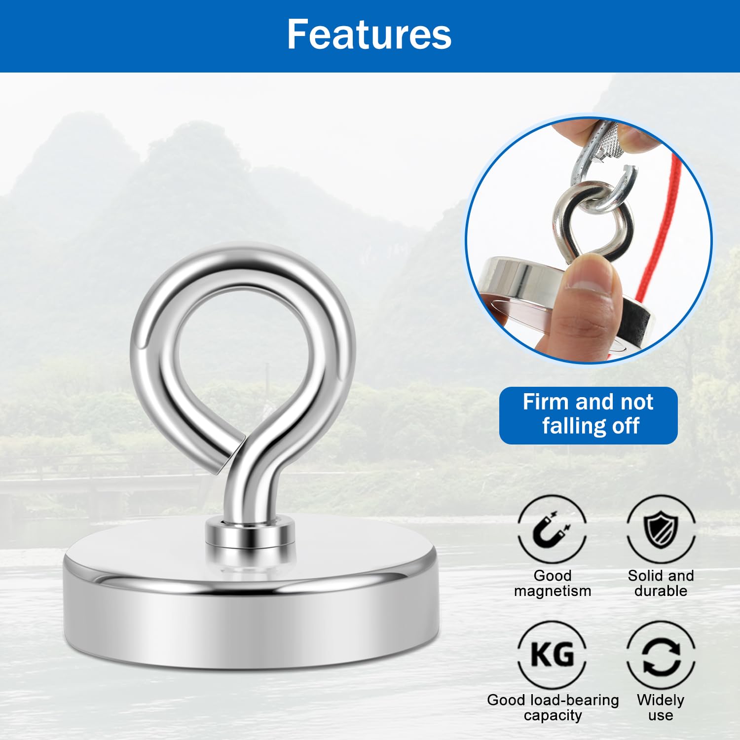 Neosmuk 300lb Heavy Duty Fishing Magnet Kit - 2.0 Inch Large Diameter Neodymium Rare Earth Magnet with Rope for Retrieving Tools & Metal Objects | Perfect for Magnet Fishing, Underwater Recovery, and DIY Projects