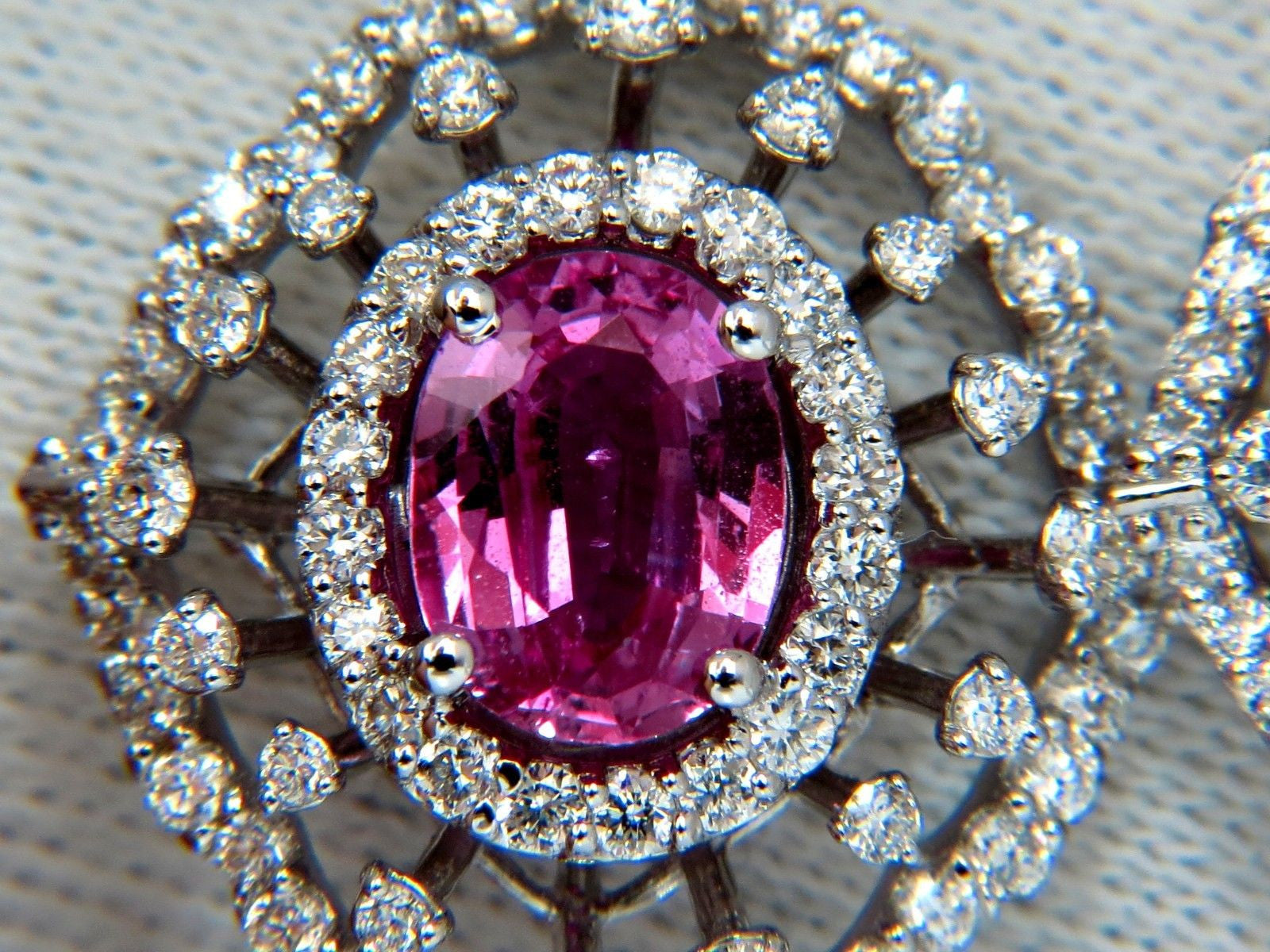 6.42CT Natural Intense Fancy Pink Sapphire & Diamond Dangle Earrings in 14K Gold - Elegant Jewelry for Weddings, Parties & Special Occasions