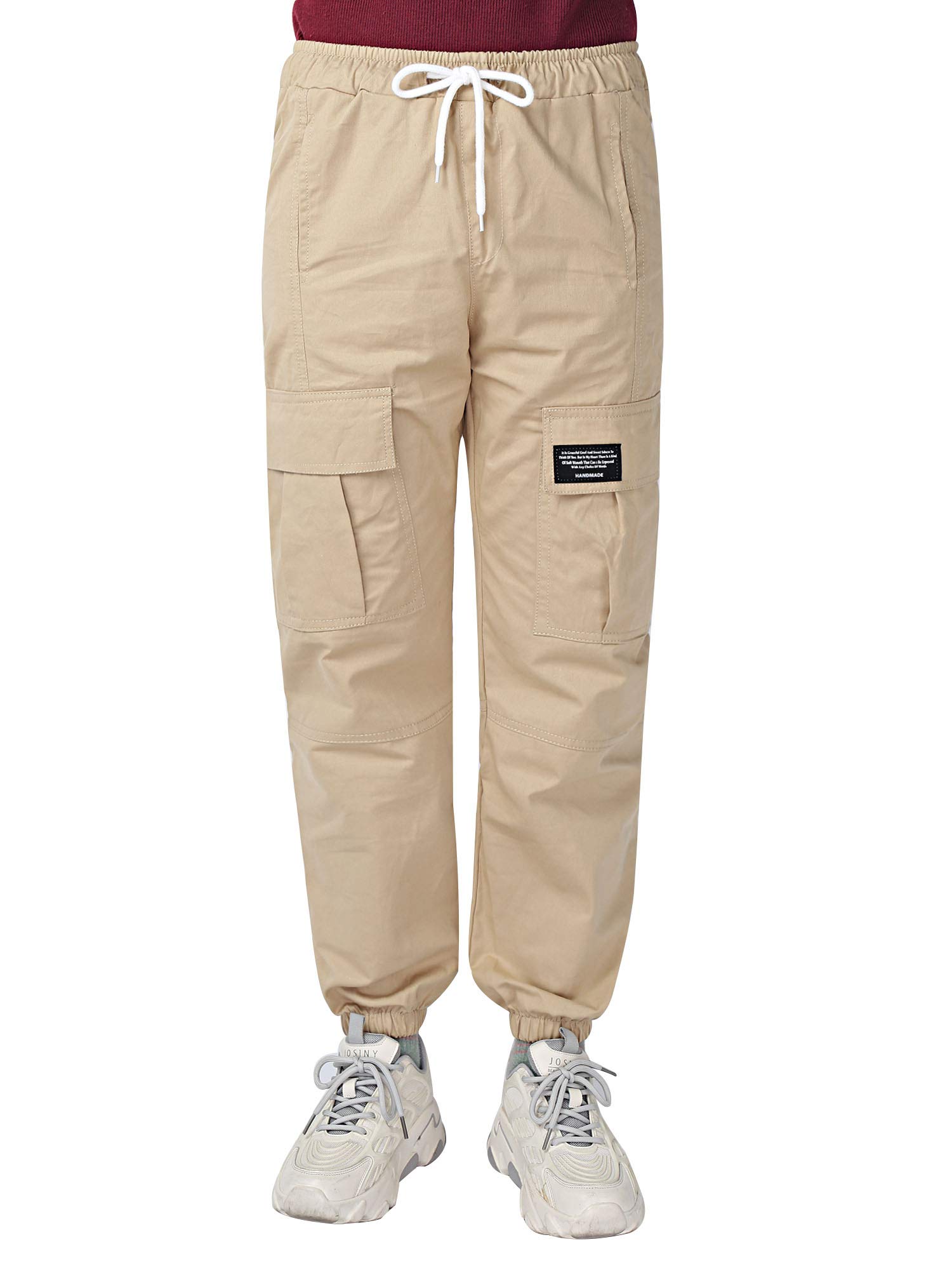 Freebily Girls' Cotton Cargo Jogger Pants - Elastic Waist with Drawstring, Hip Hop Sweatpants for Kids, Casual Streetwear (Perfect for School, Playdates & Outdoor Activities)