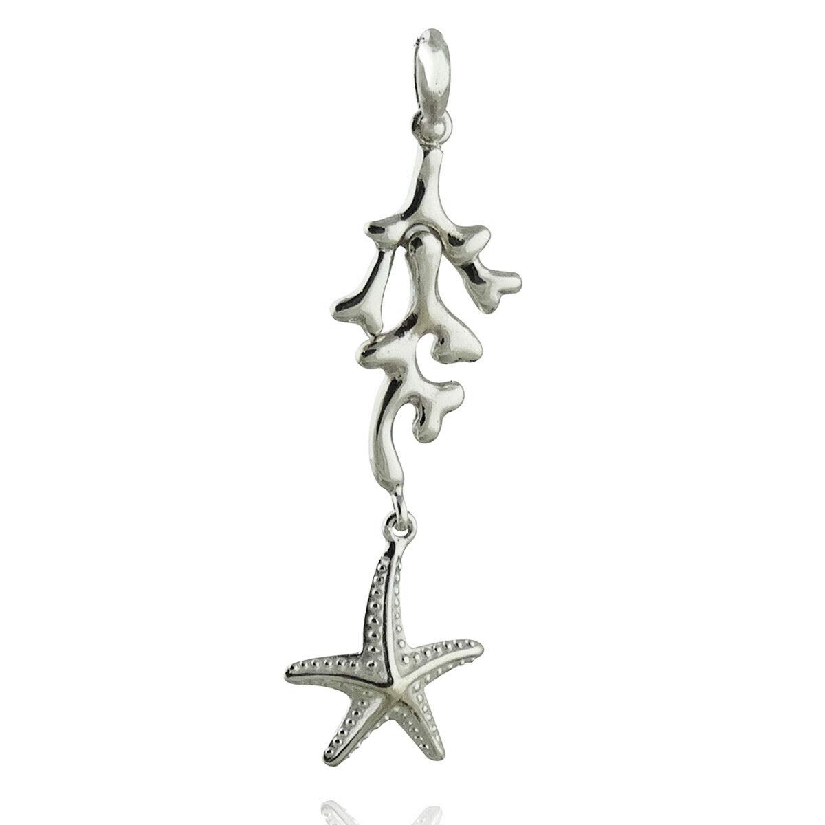 Charm Sterling Silver Jewelry Pendant - Coral Pendant with Dangling Starfish - Beach Ocean Reef Theme - Perfect Gift for Beach Lovers & Ocean Enthusiasts