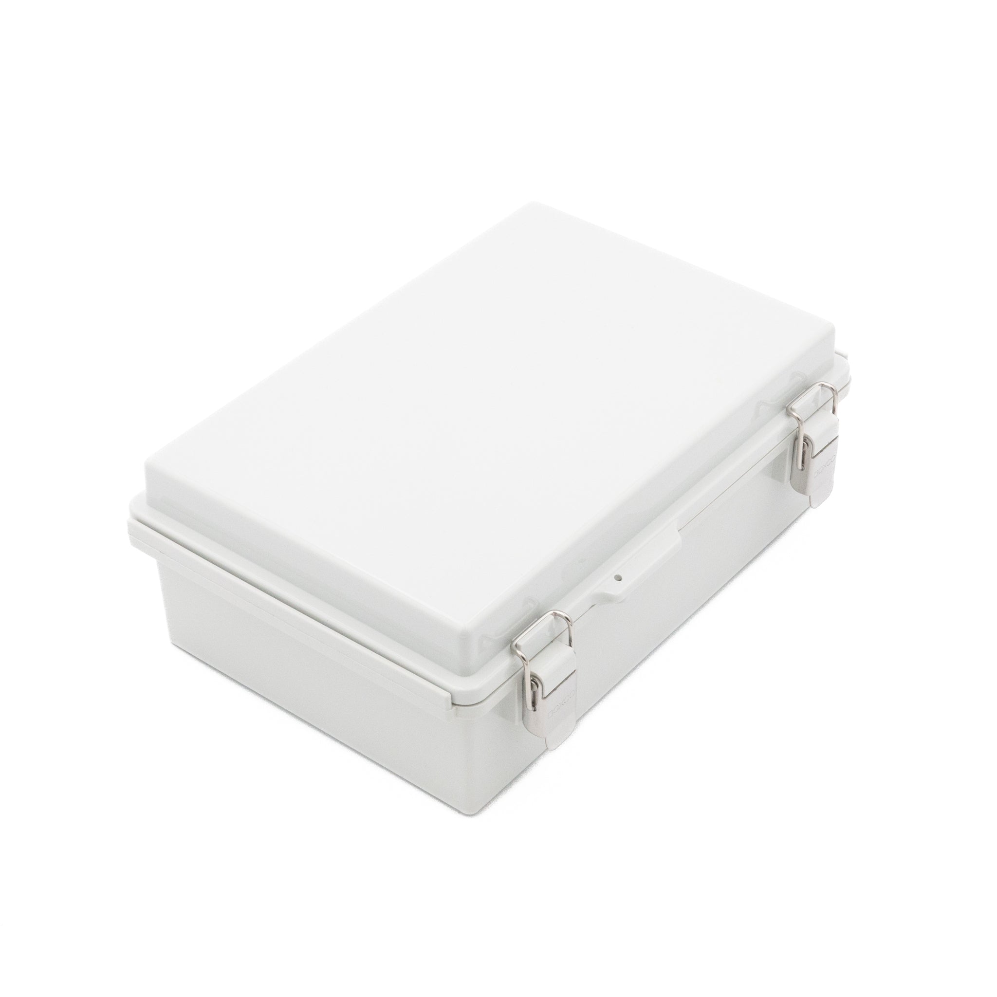 Boxco P Series 7.48x11.02x3.94 Inch Plastic Enclosure - IP67 Waterproof, IK08 Impact Resistant, Polycarbonate Grey Case with Molded Hinge & Latch for Outdoor Electrical Equipment Protection