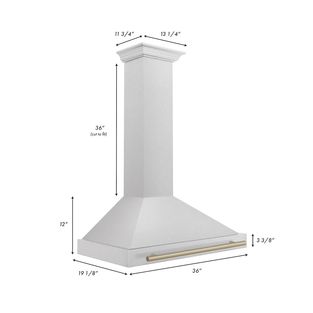 ZLINE KB4SNZ 36 CB Autograph Edition 36-inch Stainless Steel Wall Mount Range Hood with Convertible Design & Champagne Bronze Handle - Perfect for Modern Kitchens & Open-Concept Homes