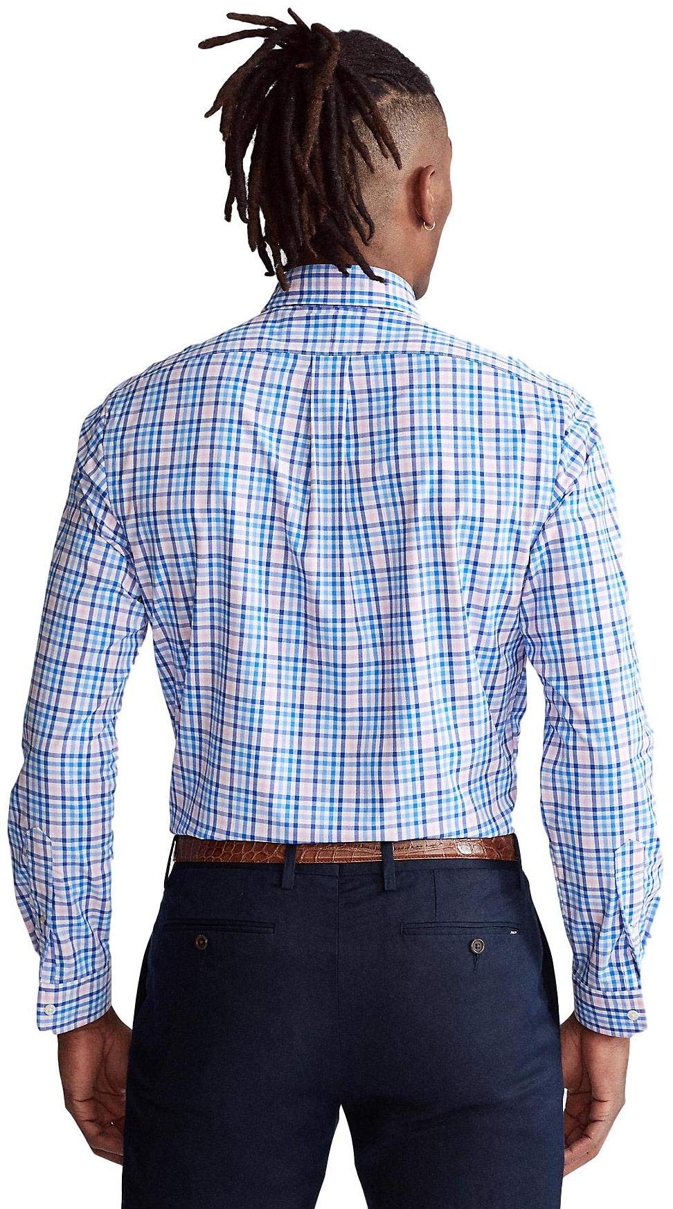Ralph Lauren Men's Classic Fit Solid Poplin Polo Shirt - Lightweight, Breathable Cotton, Casual & Business Wear (Large, Multi Pink Blue) | Perfect for Office, Golf, and Summer Outings