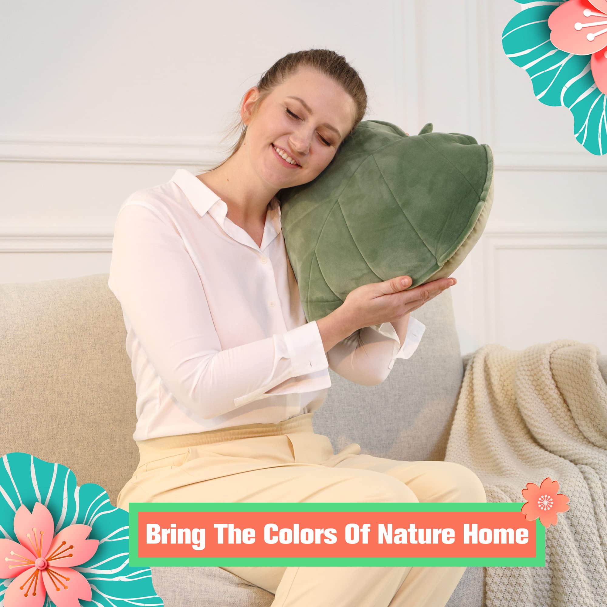 3D Leaf Shaped & Succulent Throw Pillows - Green Aesthetic Decorative Cushions for Bed, Sofa & Home Decor (Pack of 2) | Perfect for Living Room, Bedroom & Nursery Plant-Themed Decor