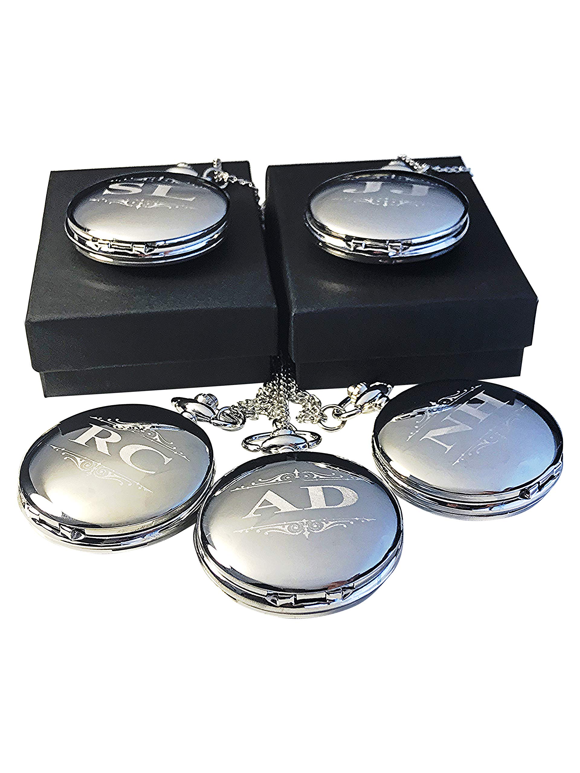Personalized Pocket Watch Set for Groomsmen - 5 Unique Engraved Gifts with Chain & Box (4 Colors) - Perfect for Weddings, Anniversaries & Special Occasions