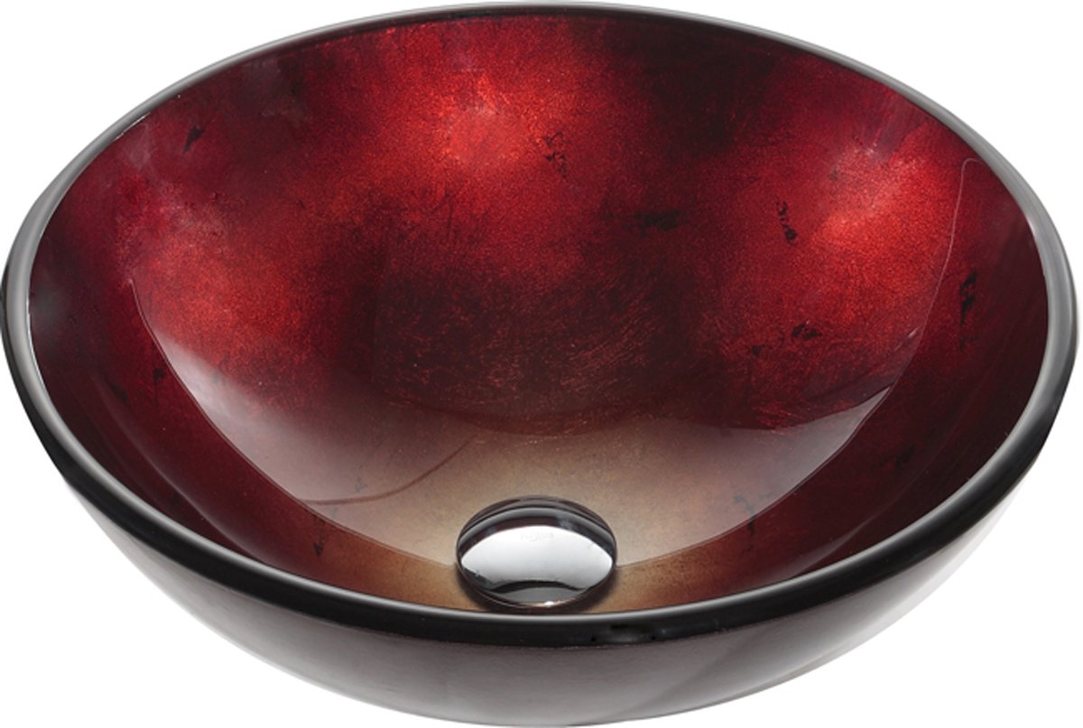 Premium Red Glass Vessel Bathroom Sink with Chrome Faucet - Modern Above Counter Basin for Powder Rooms, Master Baths & Luxury Vanities