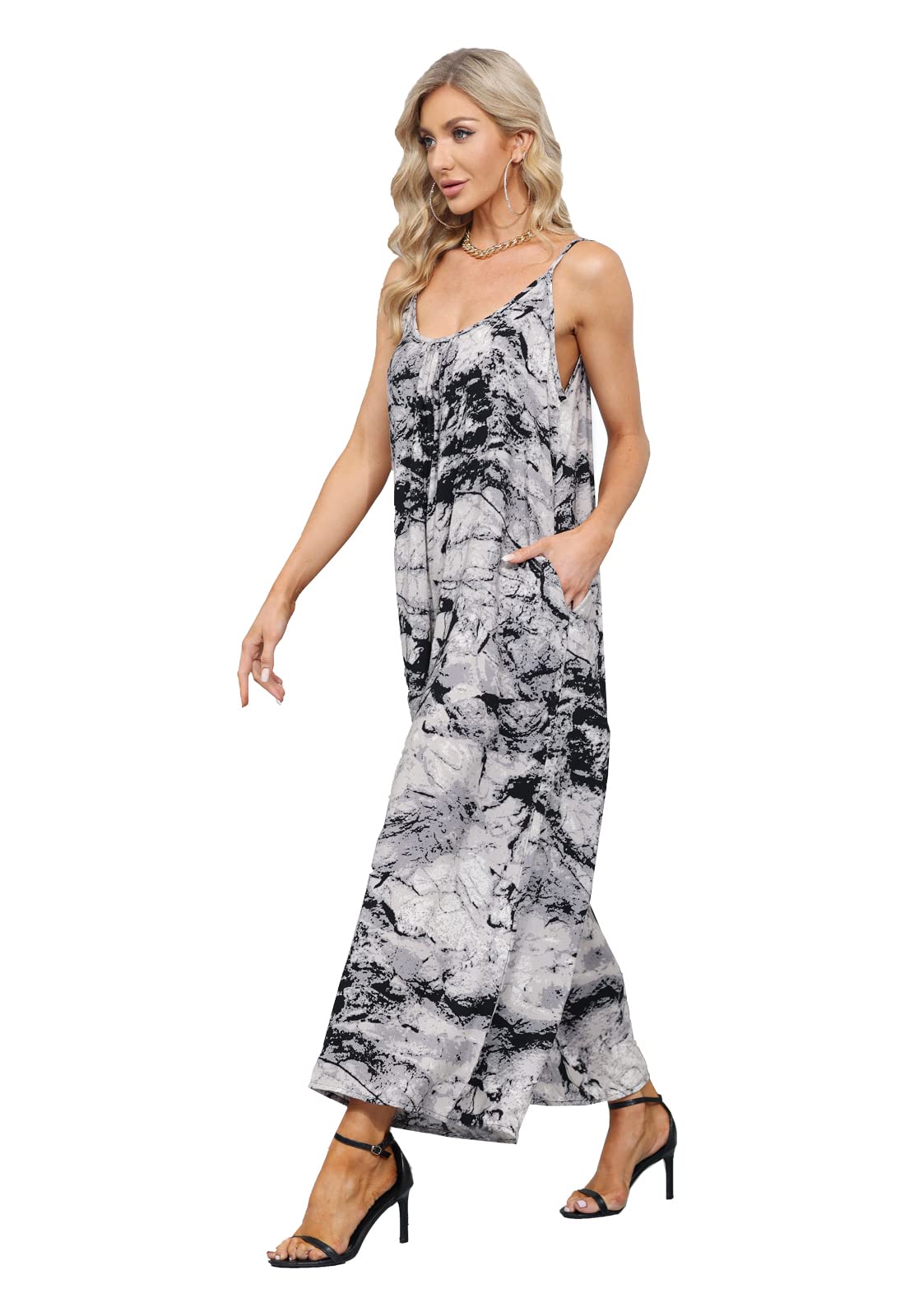 Wexcen Women's Floral Wide Leg Jumpsuit - Spaghetti Strap Sleeveless Casual Romper with Pockets | Boho Chic Loose Fit Long Jumpsuit for Summer, Beach, Vacation & Outdoor Activities