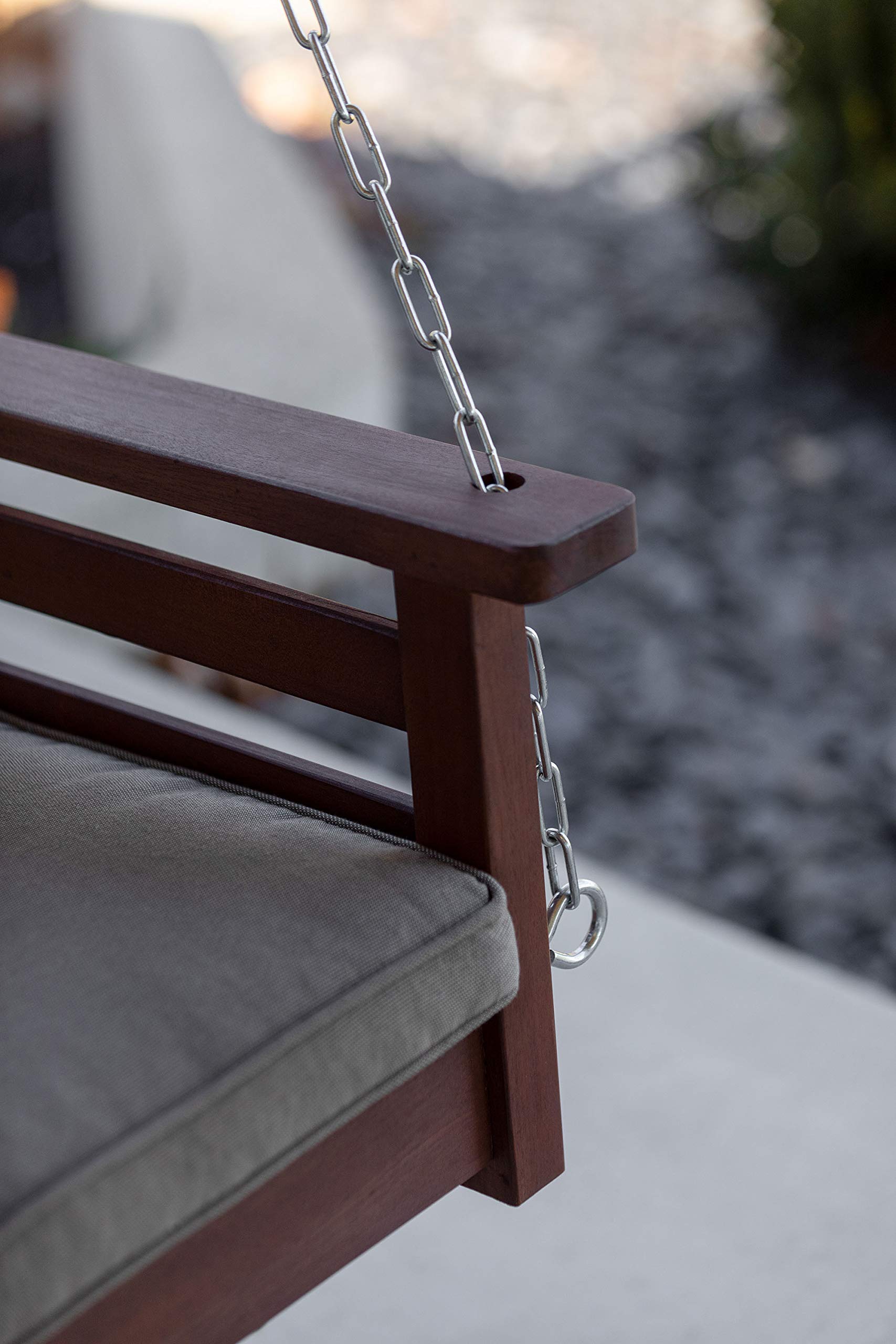 Woodlawn&Home 4-Foot Porch Swing with Oil Finish & Olefin Cushion - 901166 | Outdoor Patio Furniture for Relaxing in Garden, Backyard, or Front Porch