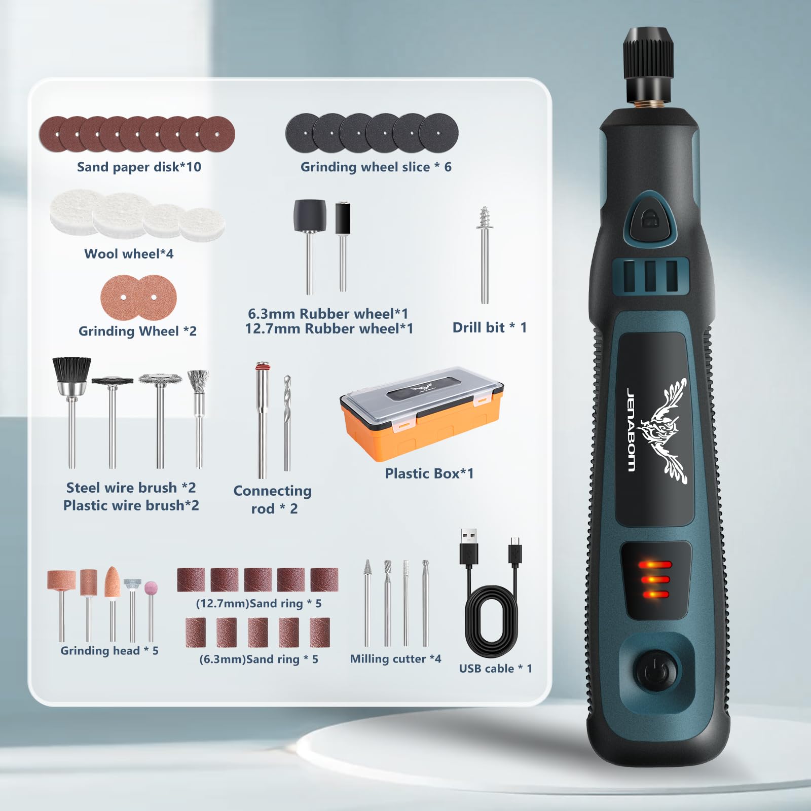 JENABOM Cordless Rotary Tool Kit 50 PCS - Rechargeable USB Power Rotary Tool with Accessories for Sanding, Carving, Polishing, Cutting & Engraving | Perfect for DIY Crafts, Woodworking, Jewelry Making & Home Repair Projects