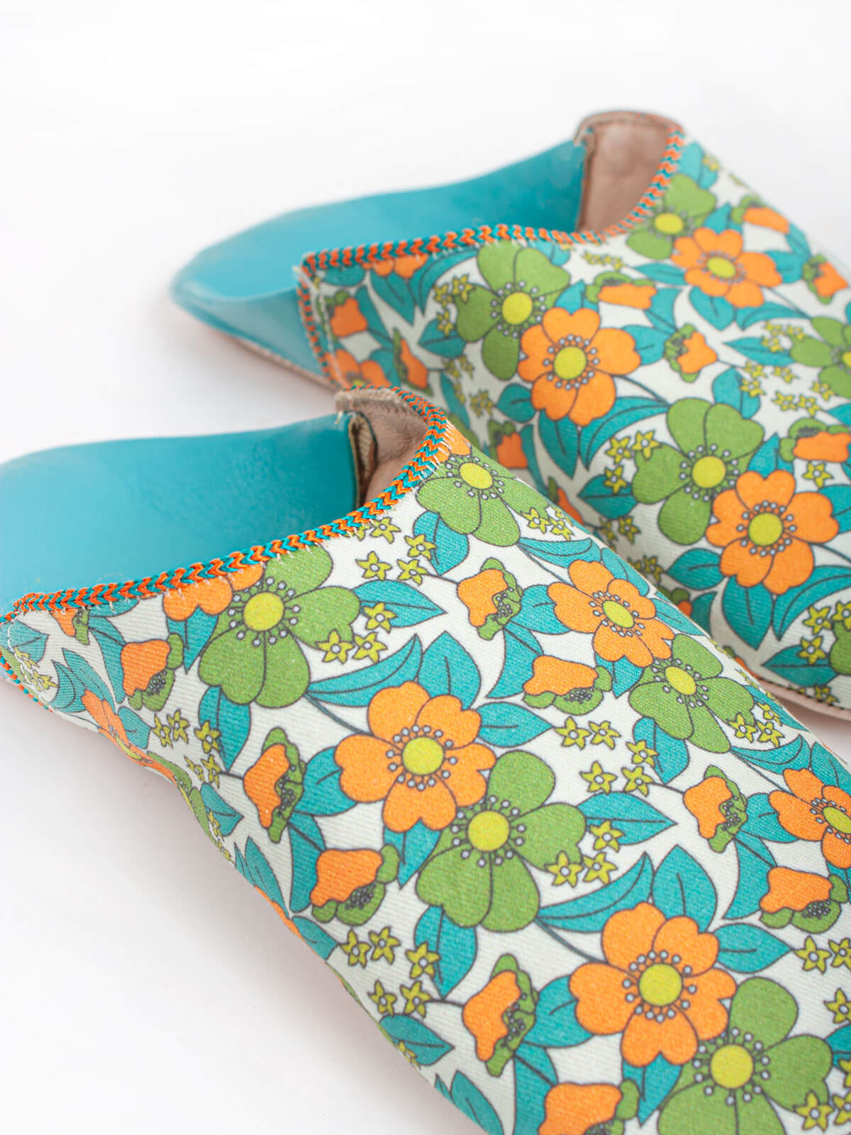 Margot Floral Babouche Slippers for Women - Soft Aqua Blue House Shoes with Non-Slip Sole | Perfect for Indoor Comfort, Lounge Wear & Spa Days