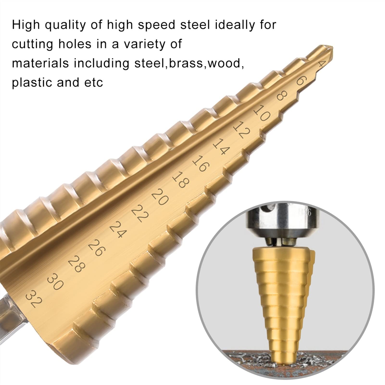 Titanium Coated HSS Step Drill Bit Set - High Speed Steel Cone Drill Bit for Metal, Wood, Plastic - Power Tool Accessories (4-20mm, 1pc) - Perfect for DIY Projects, Home Repairs & Professional Metalworking