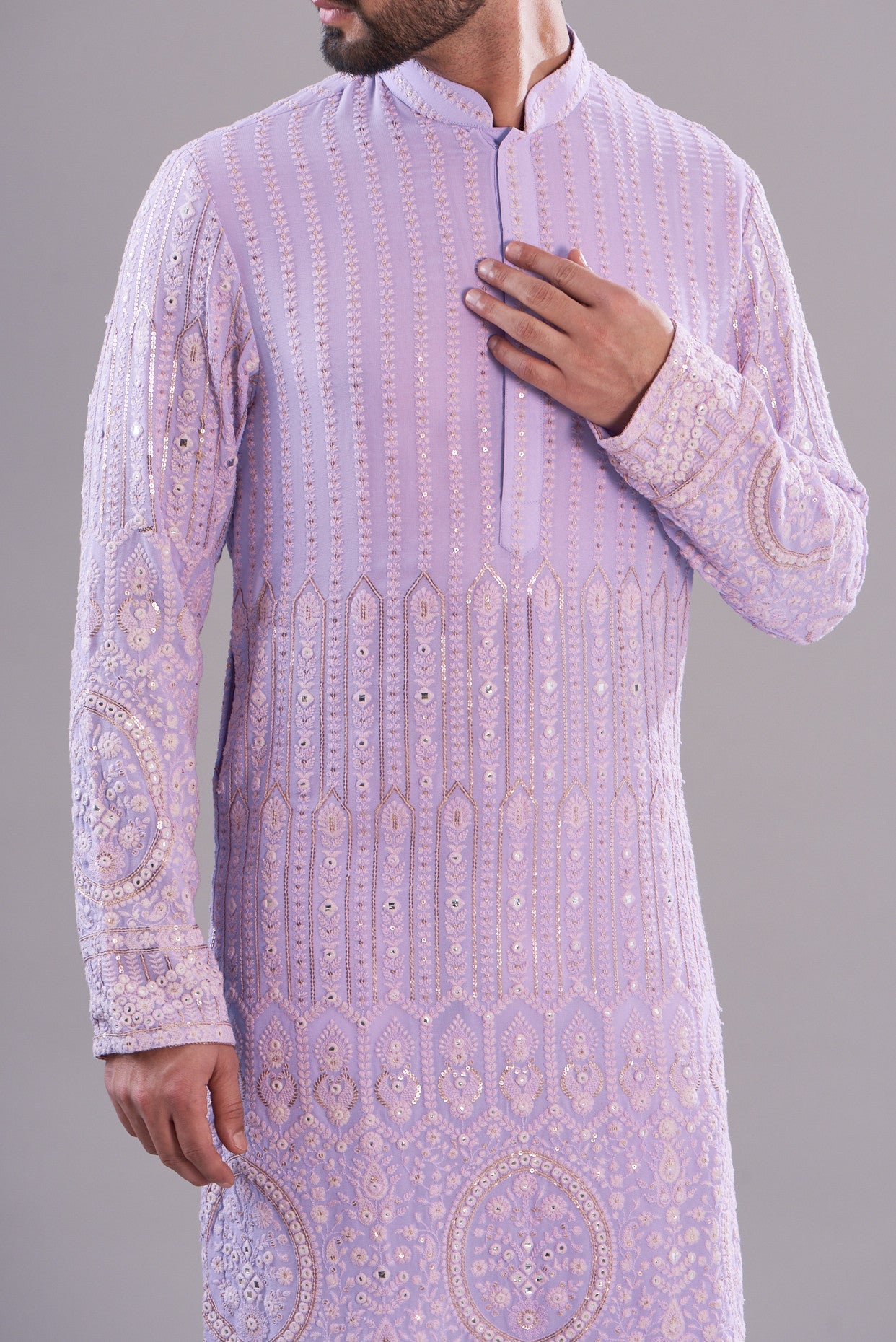 Lavender Embroidered Kurta for Women - Elegant Handcrafted Floral Design Cotton Tunic - Perfect for Festivals, Weddings & Casual Wear