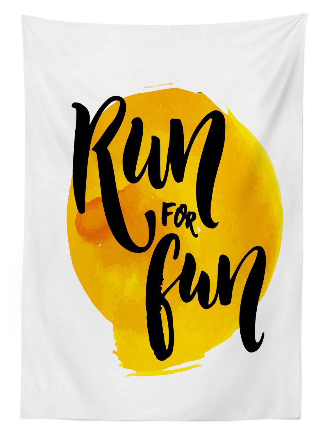Ambesonne Inspirational Outdoor Tablecloth - Run for Fun Calligraphy Yellow Brushstrokes Design, Washable Picnic Table Cover 58